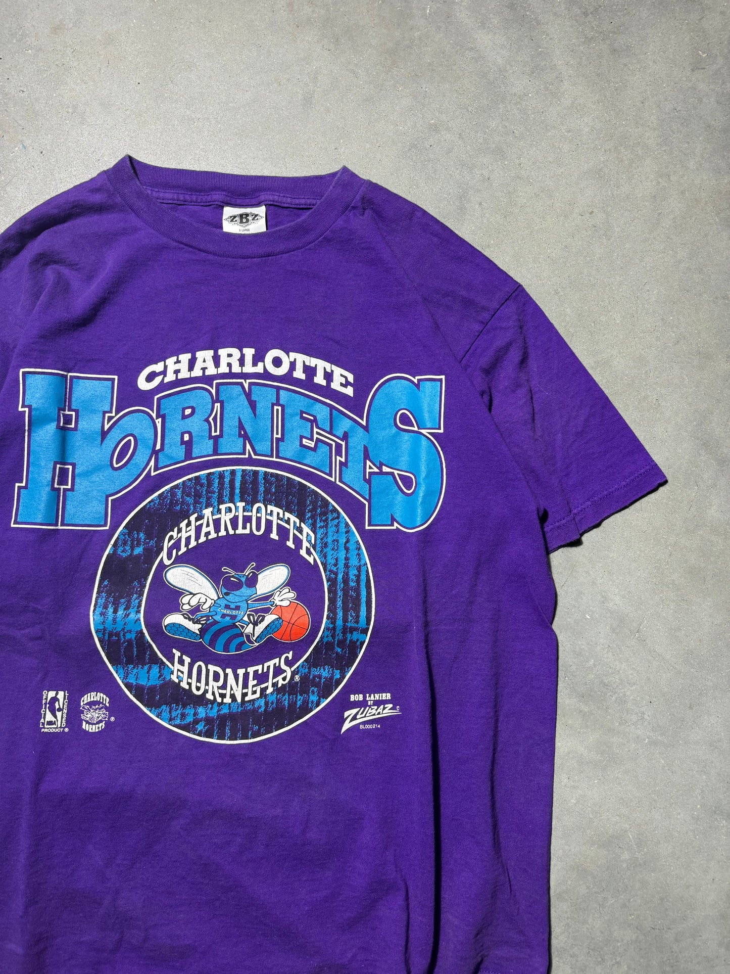 90’s Charlotte Hornets Vintage Purple Zubaz NBA Tee (XL)