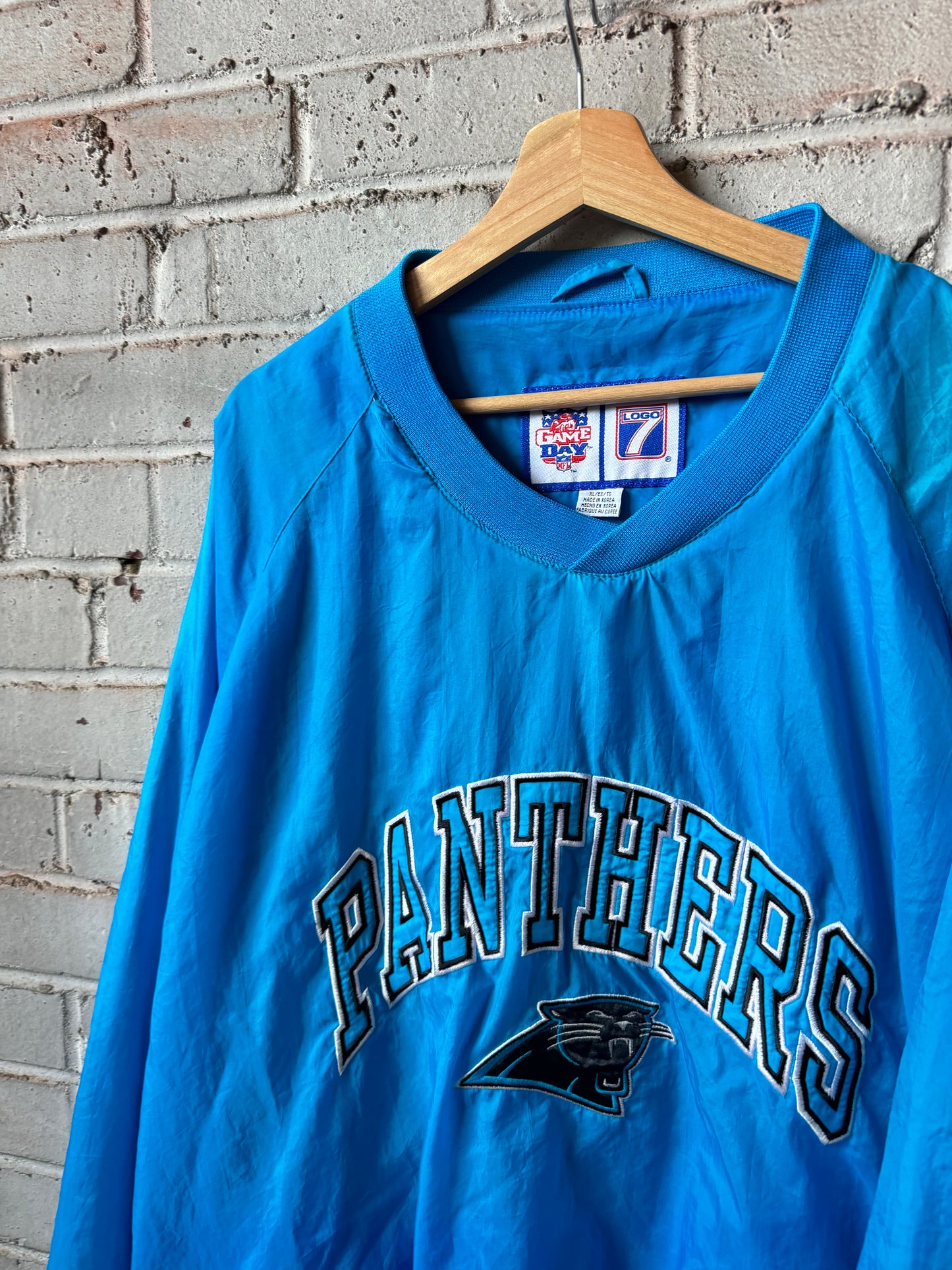 90’s Carolina Panthers Vintage Electric Blue Logo 7 Embroidered NFL Pullover Jacket (XL)