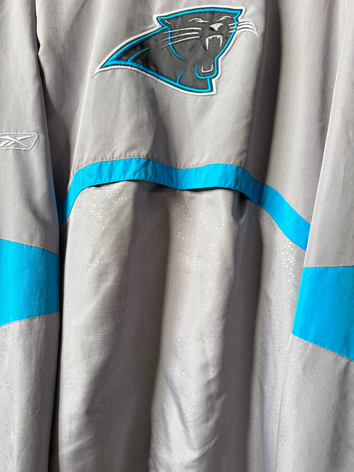 00’s Carolina Panthers Vintage Silver Reebok Quarter Zip NFL Sideline Pullover Jacket (XXL)