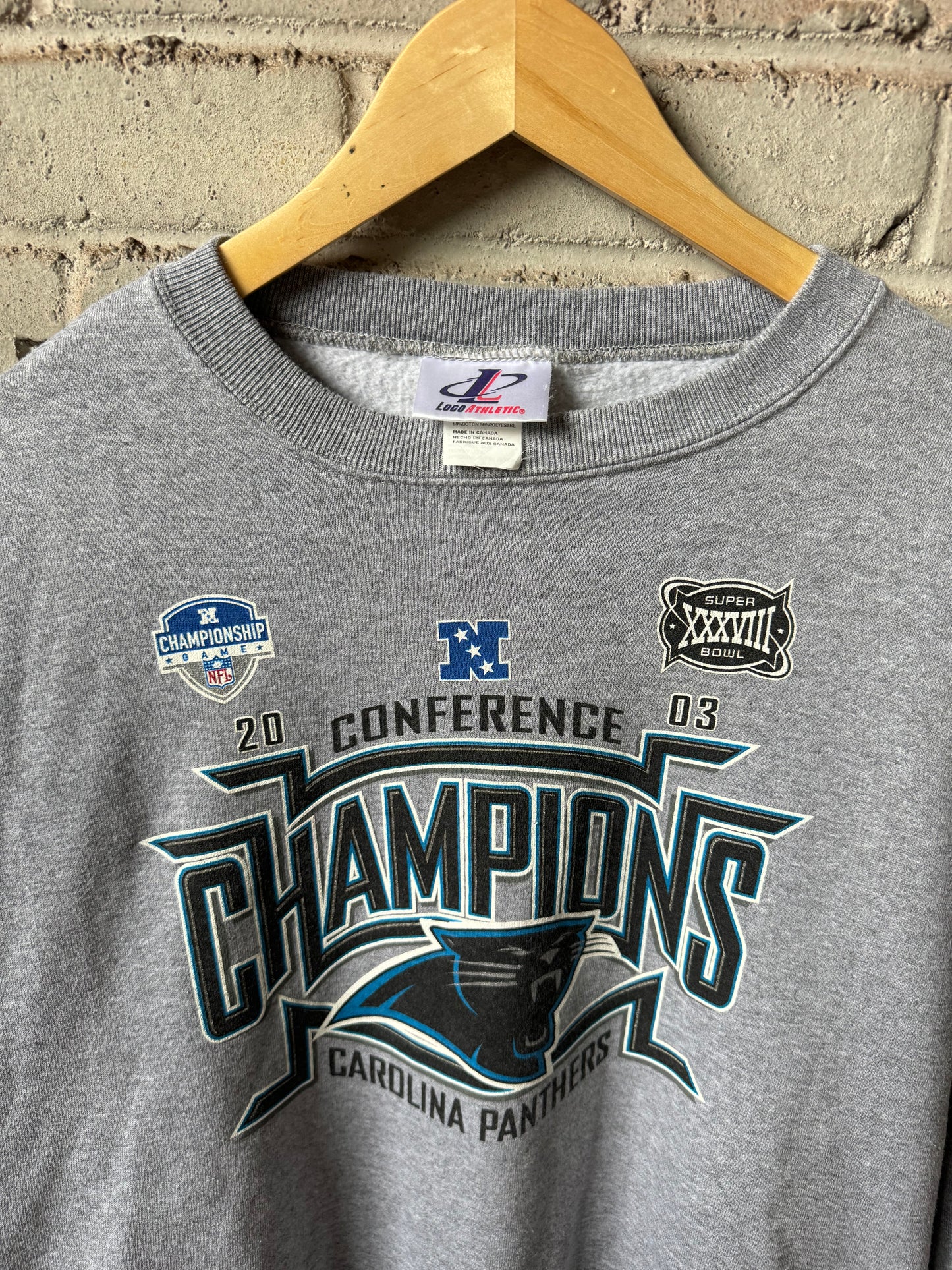 2003 Carolina Panthers Vintage Grey NFC Champions Bracket Design NFL Crewneck (XL)