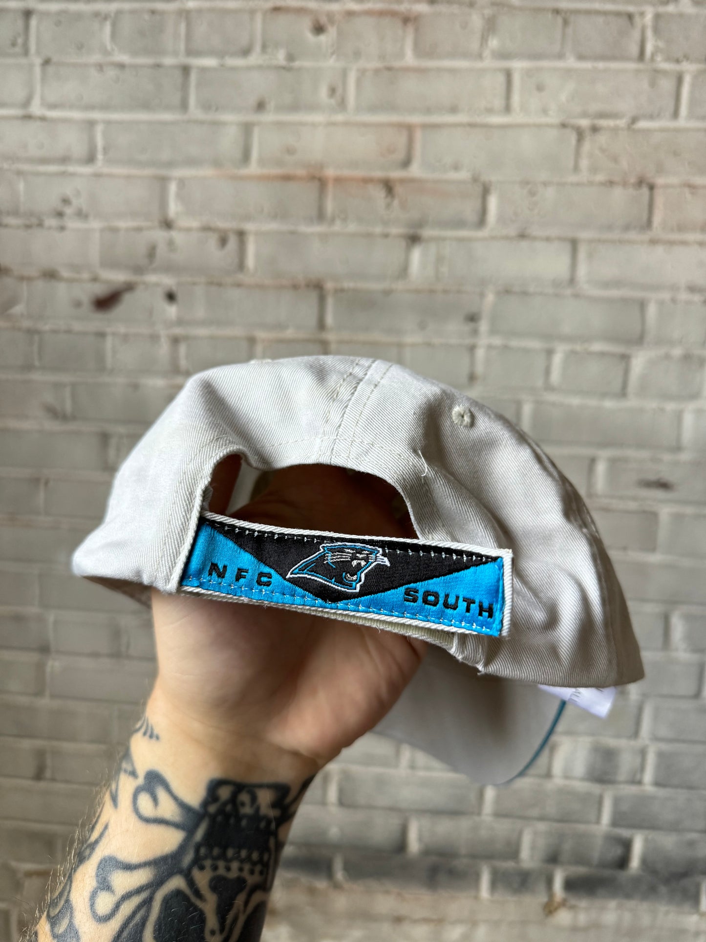 00’s Carolina Panthers Vintage Khaki C Logo NFL Strapback Hat (OSFA)