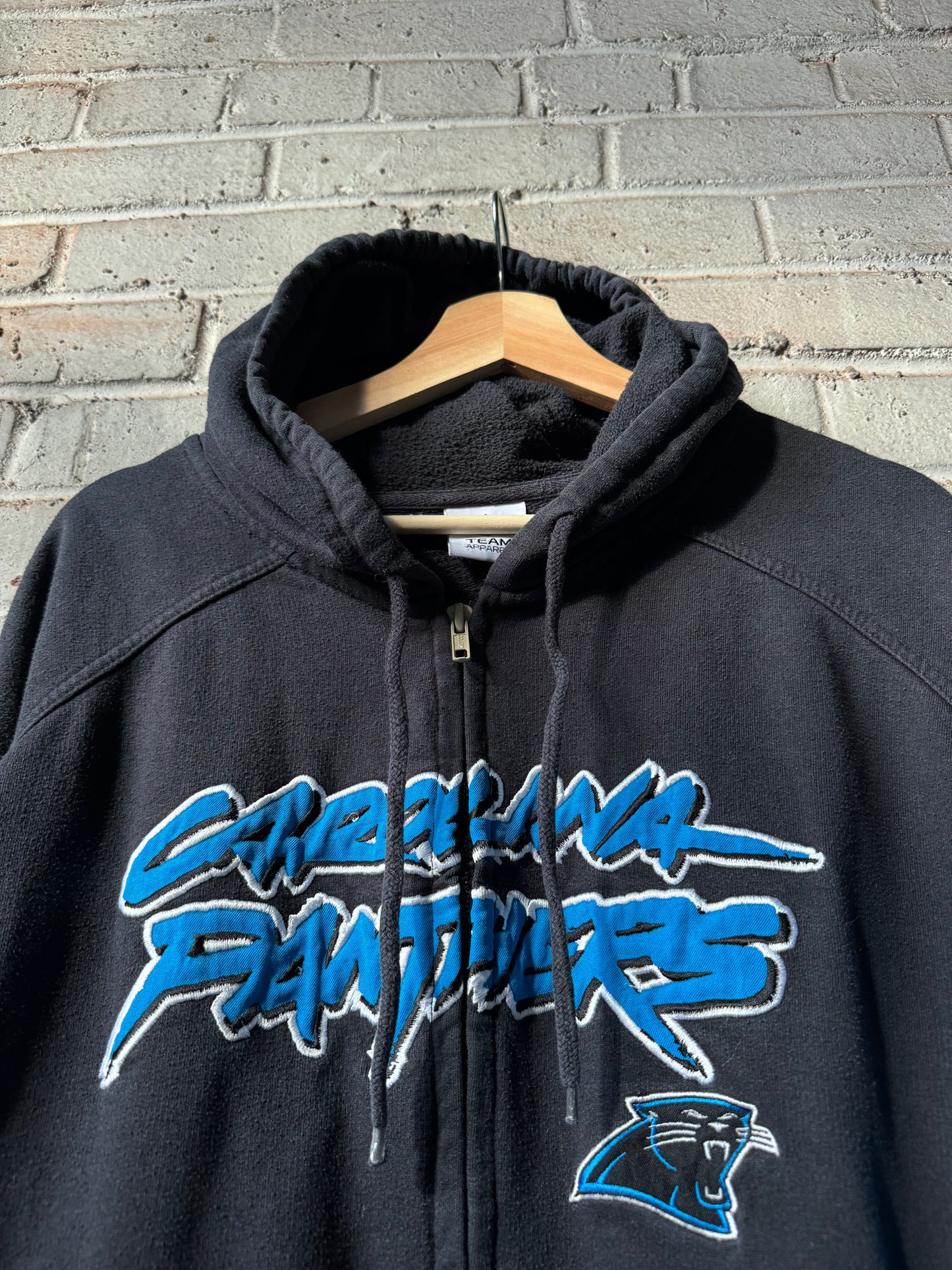 00’s Carolina Panthers Vintage Black Cat Scratch Font Embroidered Heavyweight NFL Zip Up Hoodie (XL)