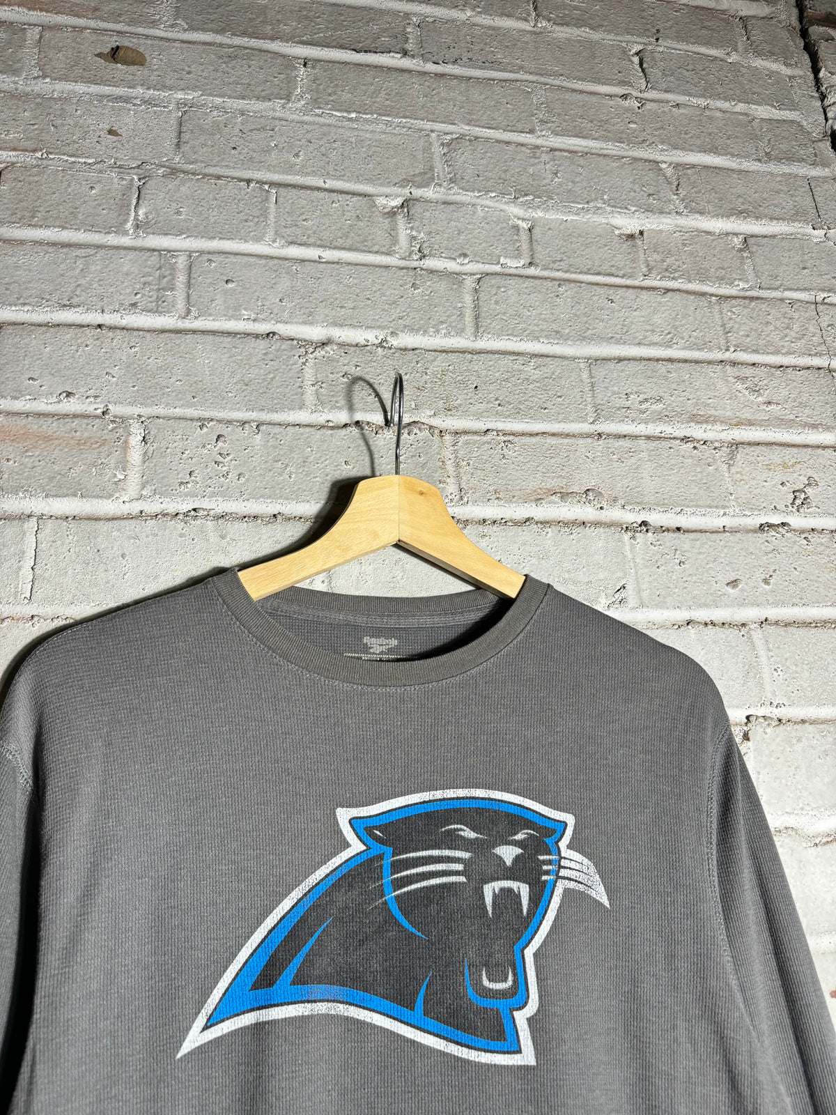 00’s Carolina Panthers Vintage Grey Reebok Big Logo NFL Thermal Longsleeve Tee (Small)