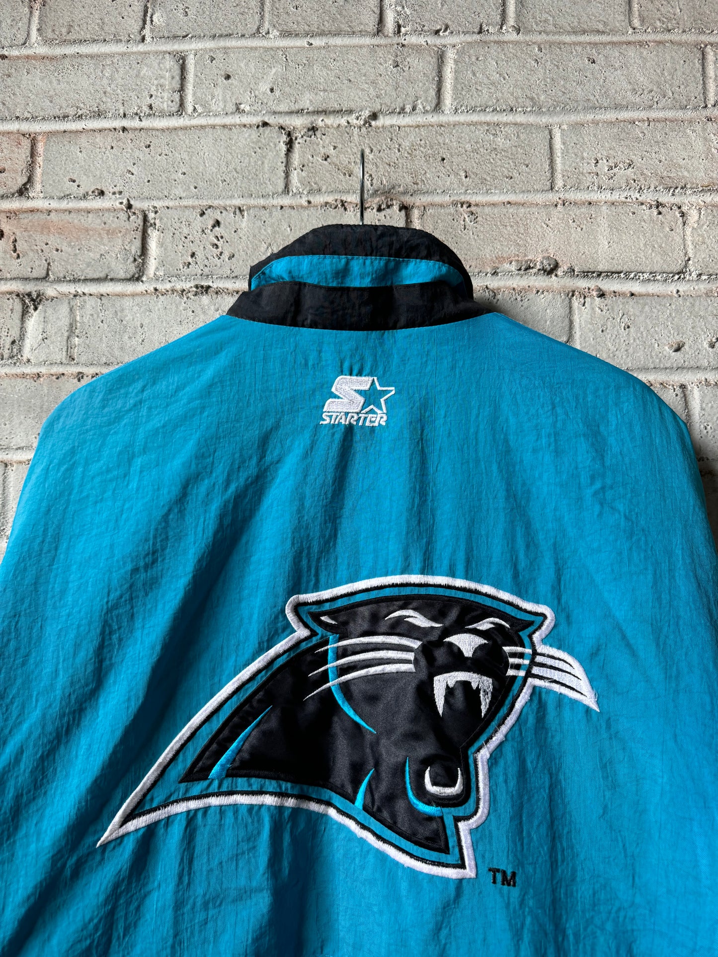 90’s Carolina Panthers Vintage Electric Blue Starter Star Print NFL Puffer Jacket (Medium)