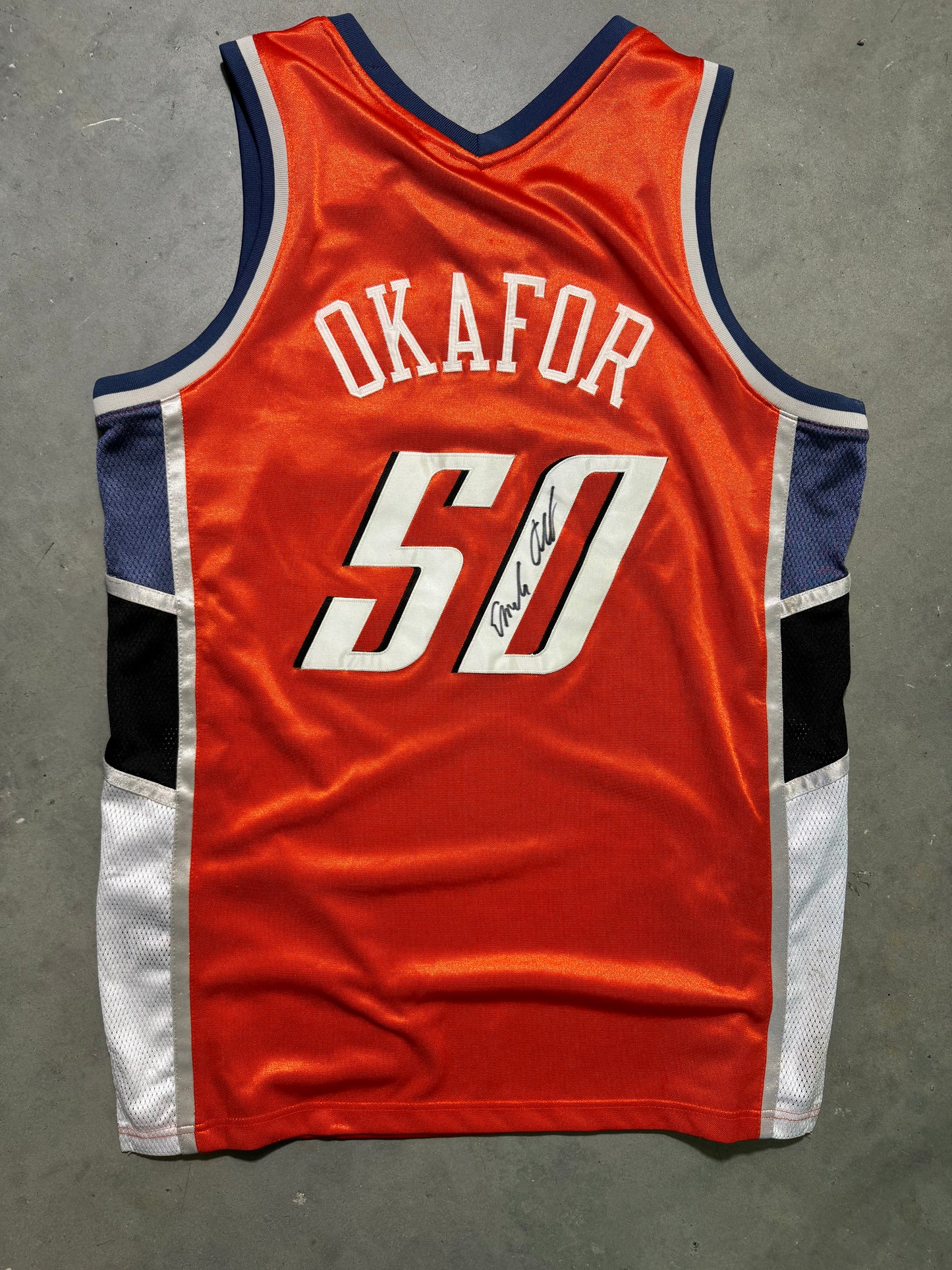 2004/2005 Charlotte Bobcats Emeka Okafor Inaugural Season Orange Dazzle Cloth Reebok NBA Authentic Jersey - Signed (44/Large)