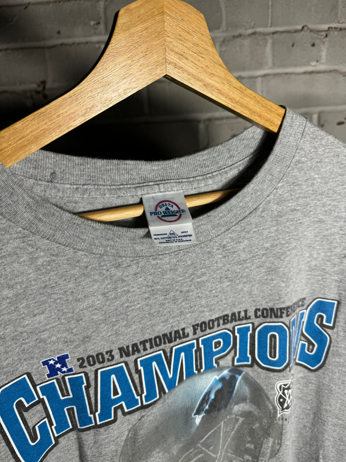 2003 Carolina Panthers Vintage NFC Champions Super Bowl XXXVIII Cat Scratch Font NFL Tee (XXL)