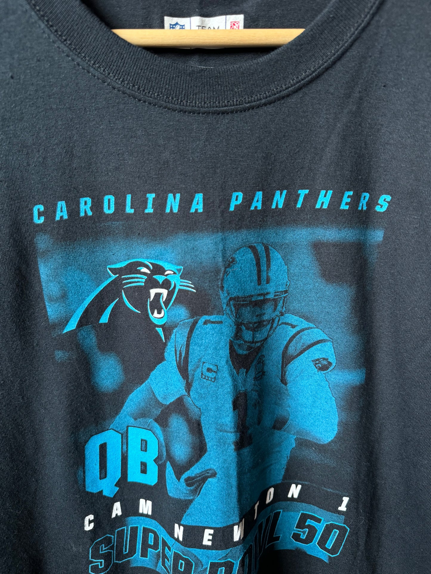 2015 Carolina Panthers Cam Newton Black Super Bowl 50 NFL Tee - Deadstock (Large)