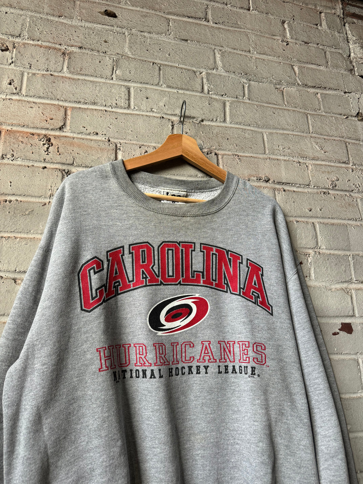 00’s Carolina Hurricanes Vintage Grey Lee Sport NHL Spellout Crewneck (Large)