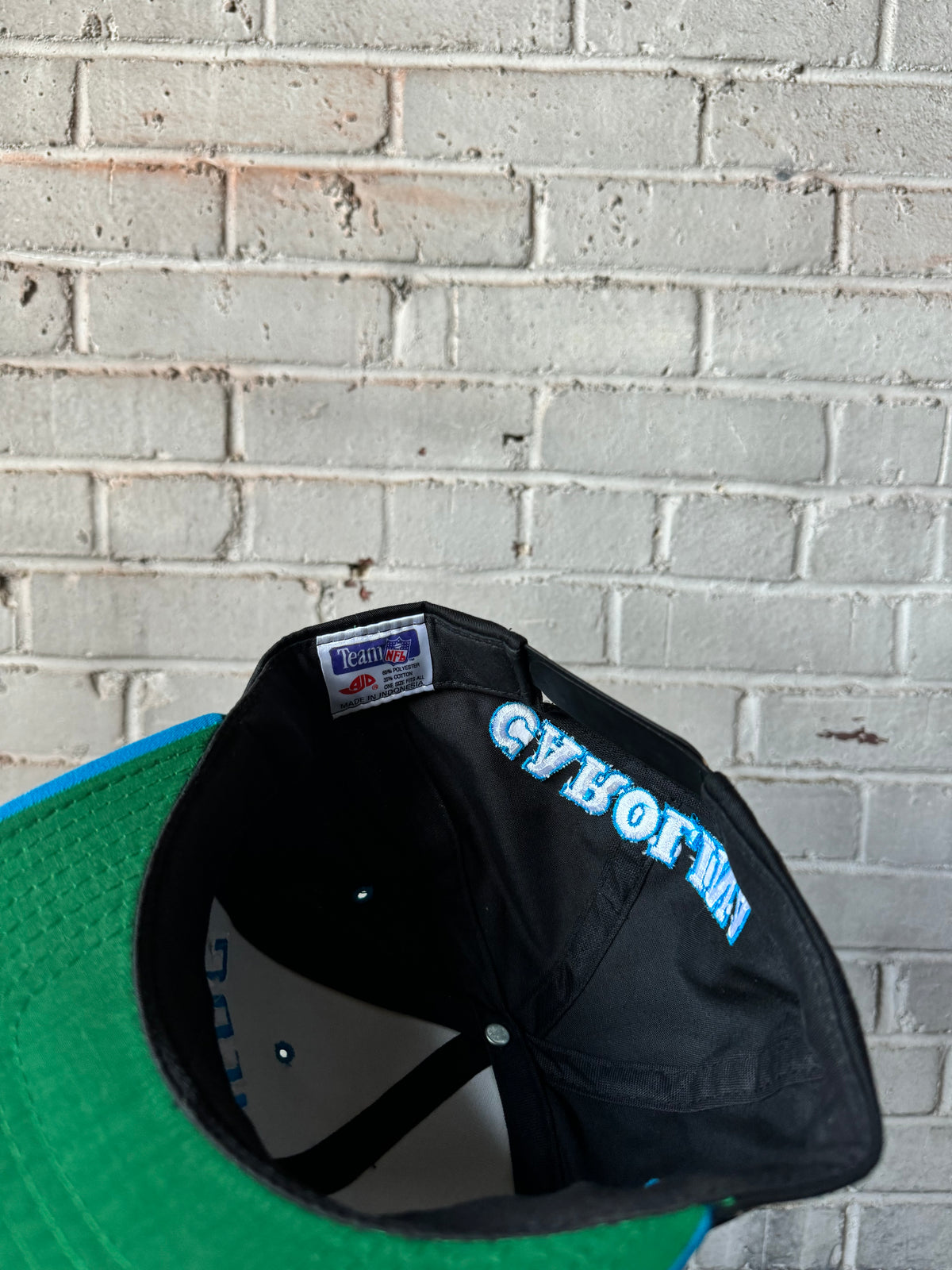 90’s Carolina Panthers Vintage Black Blue Multi Logo NFL Snapback Hat (OSFA)