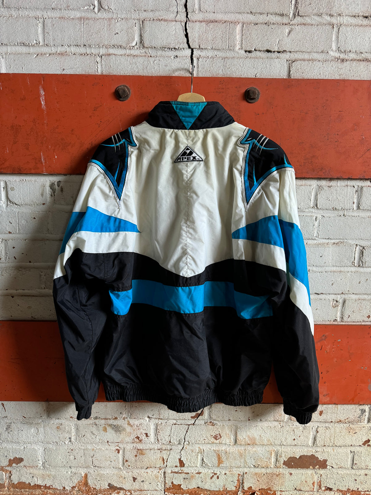 90’s Carolina Panthers Vintage White Apex One Shoulder Logo Full Zip Cotton Lined NFL Windbreaker Jacket (Medium)