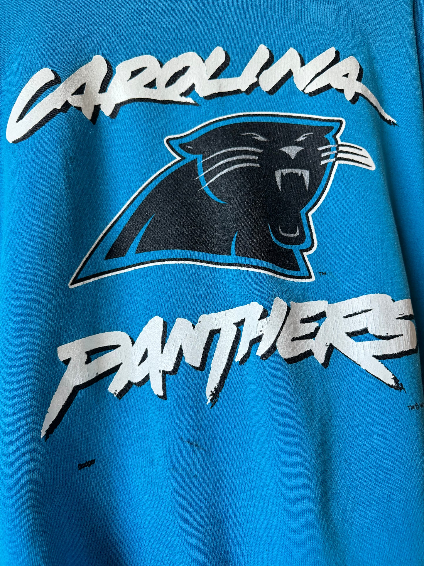 1995 Carolina Panthers Vintage Blue Hummer Sportswear Cat Scratch Font Heavyweight NFL Crewneck (XL)