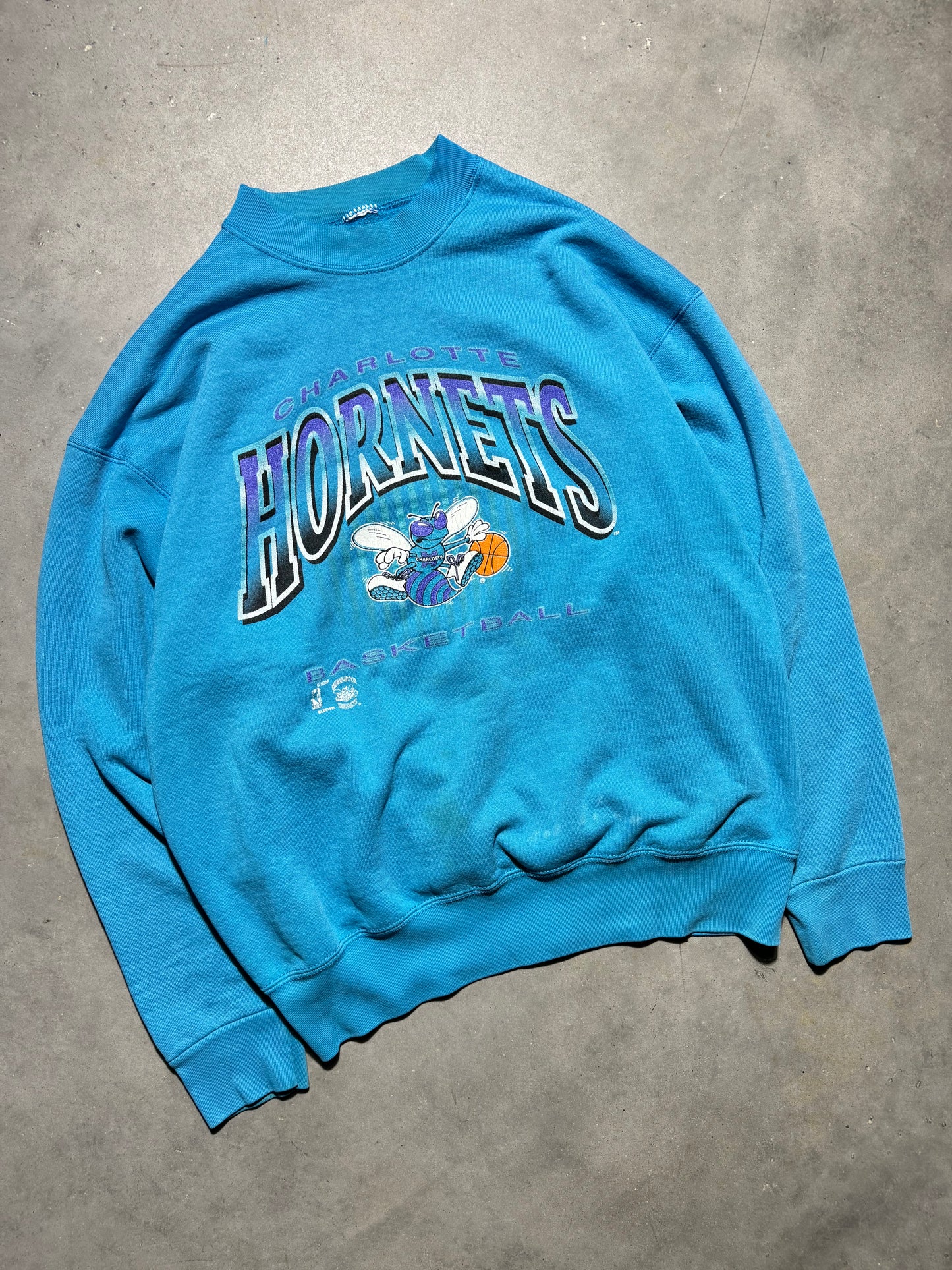 90’s Charlotte Hornets Vintage Teal Distressed Salem Sportswear NBA Crewneck (XL)