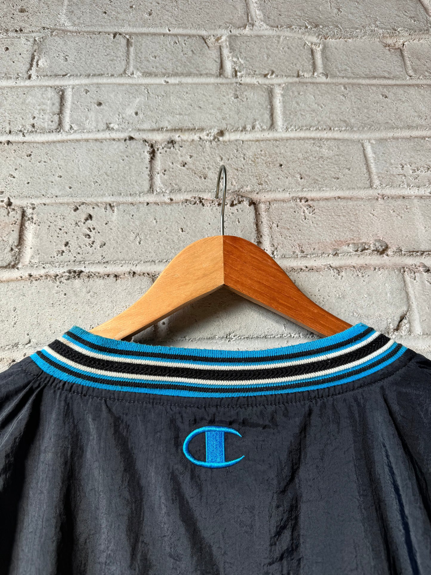 90’s Carolina Panthers Vintage Black Champion Spellout NFL Sideline Pullover (XL)