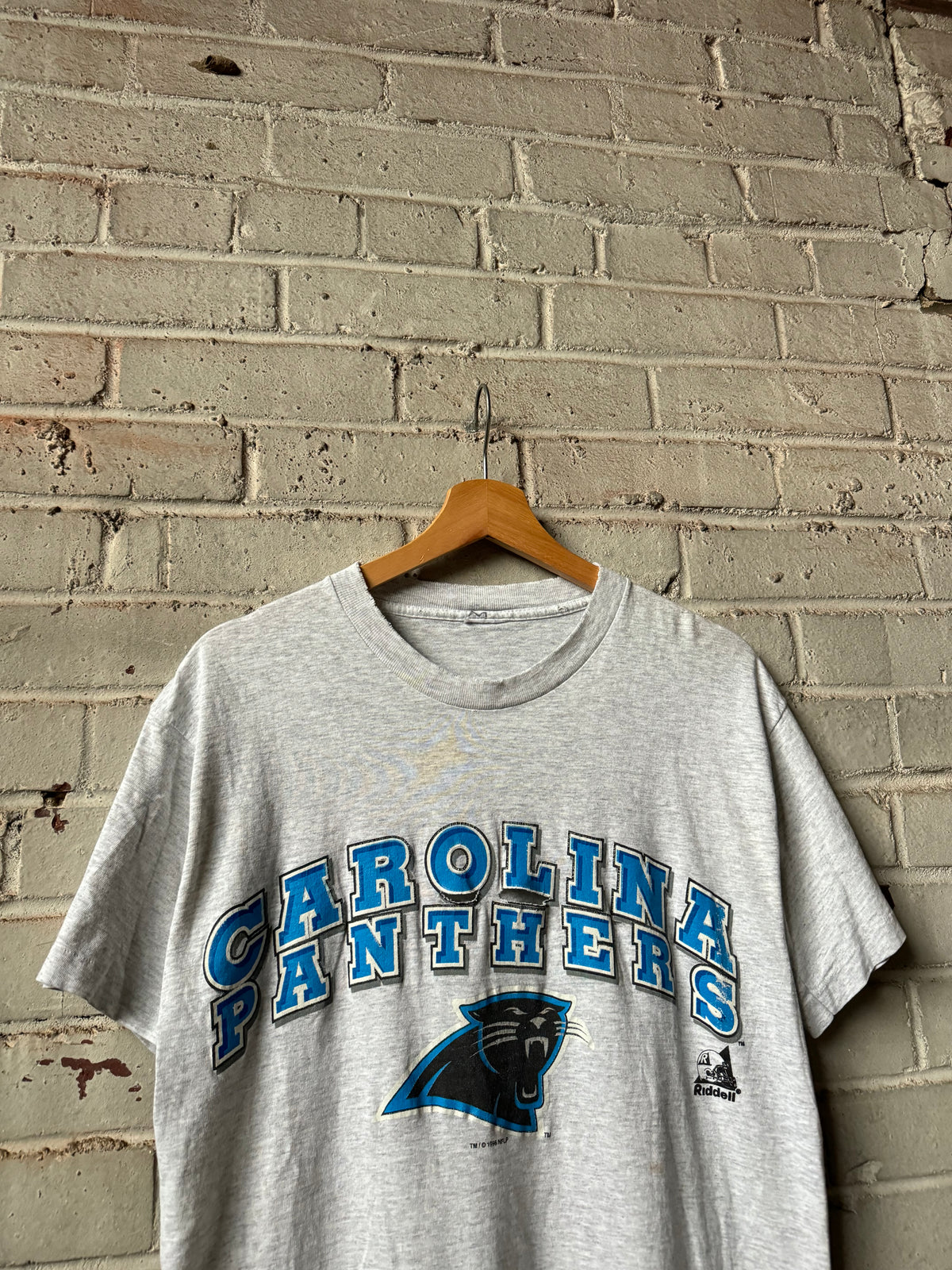 1996 Carolina Panthers Vintage Heather Grey Riddell Athletic Distressed NFL Tee (Medium)
