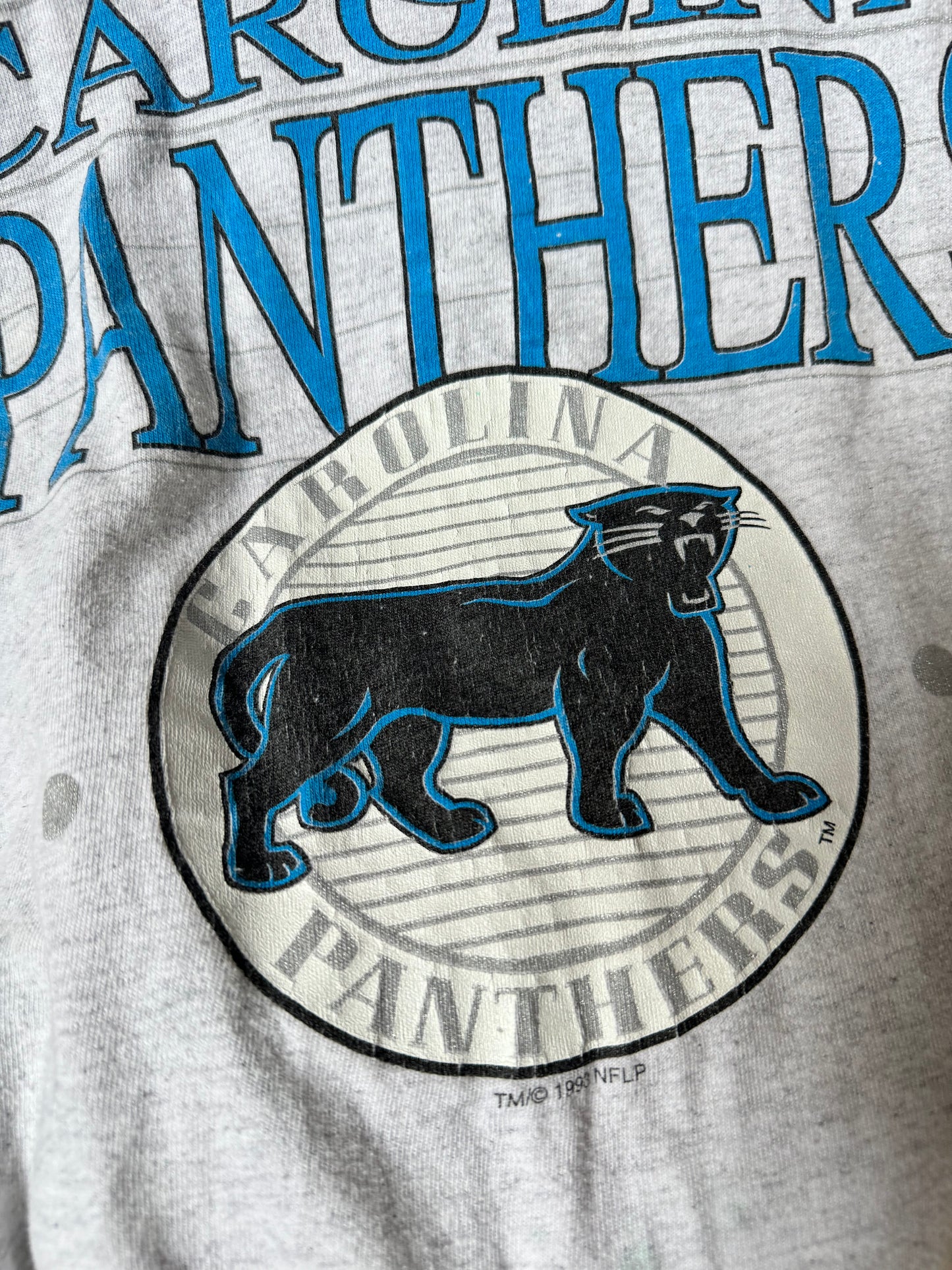 1993 Carolina Panthers Vintage Heather Grey Full Cat Logo NFL Tee (Small)