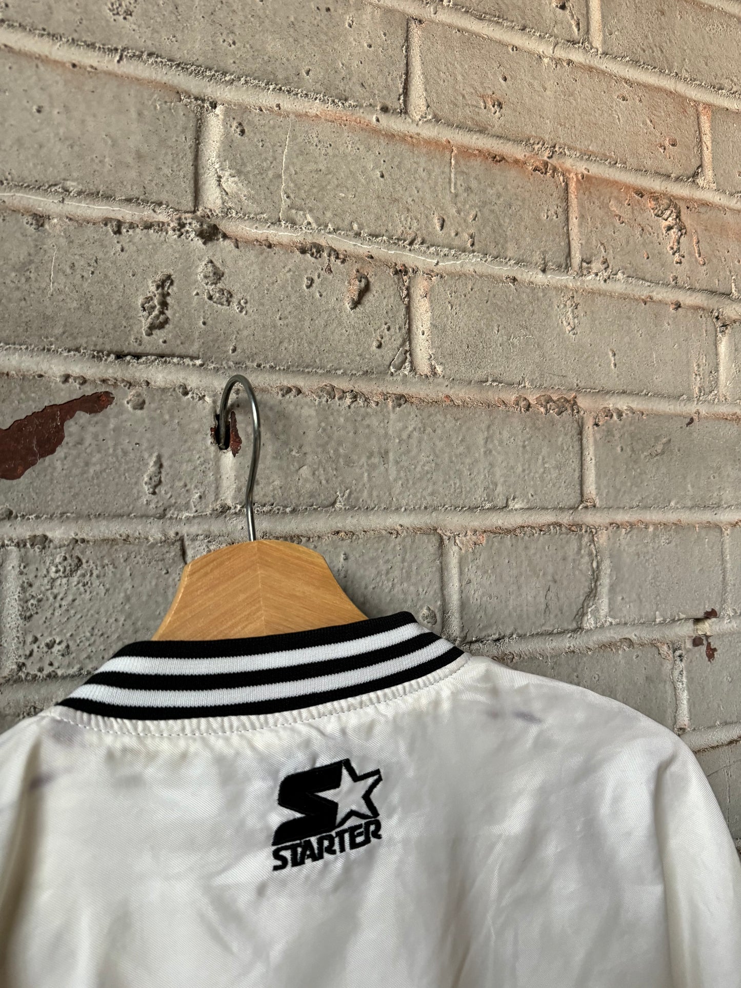 1995 Carolina Panthers Vintage White Starter Cat Scratch Font Embroidered NFL Pullover (Large)