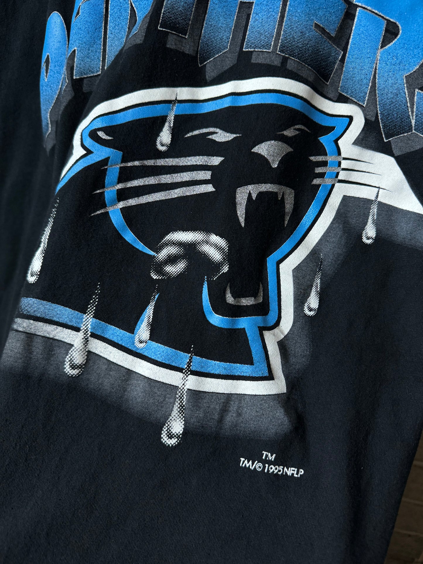 1995 Carolina Panthers Vintage Inaugural Season Rain Drops NFL Tee (XL)