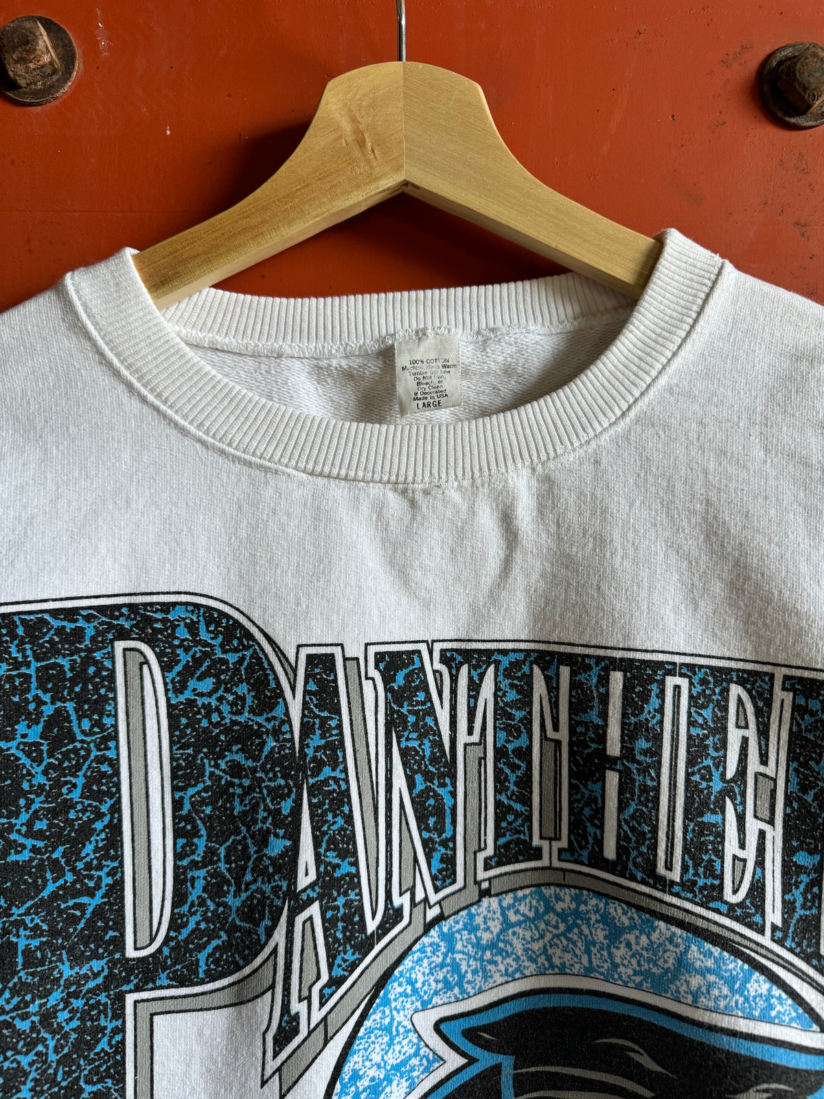 90’s Carolina Panthers Vintage White Big Logo Spellout Heavyweight Cotton Crewneck (Large)