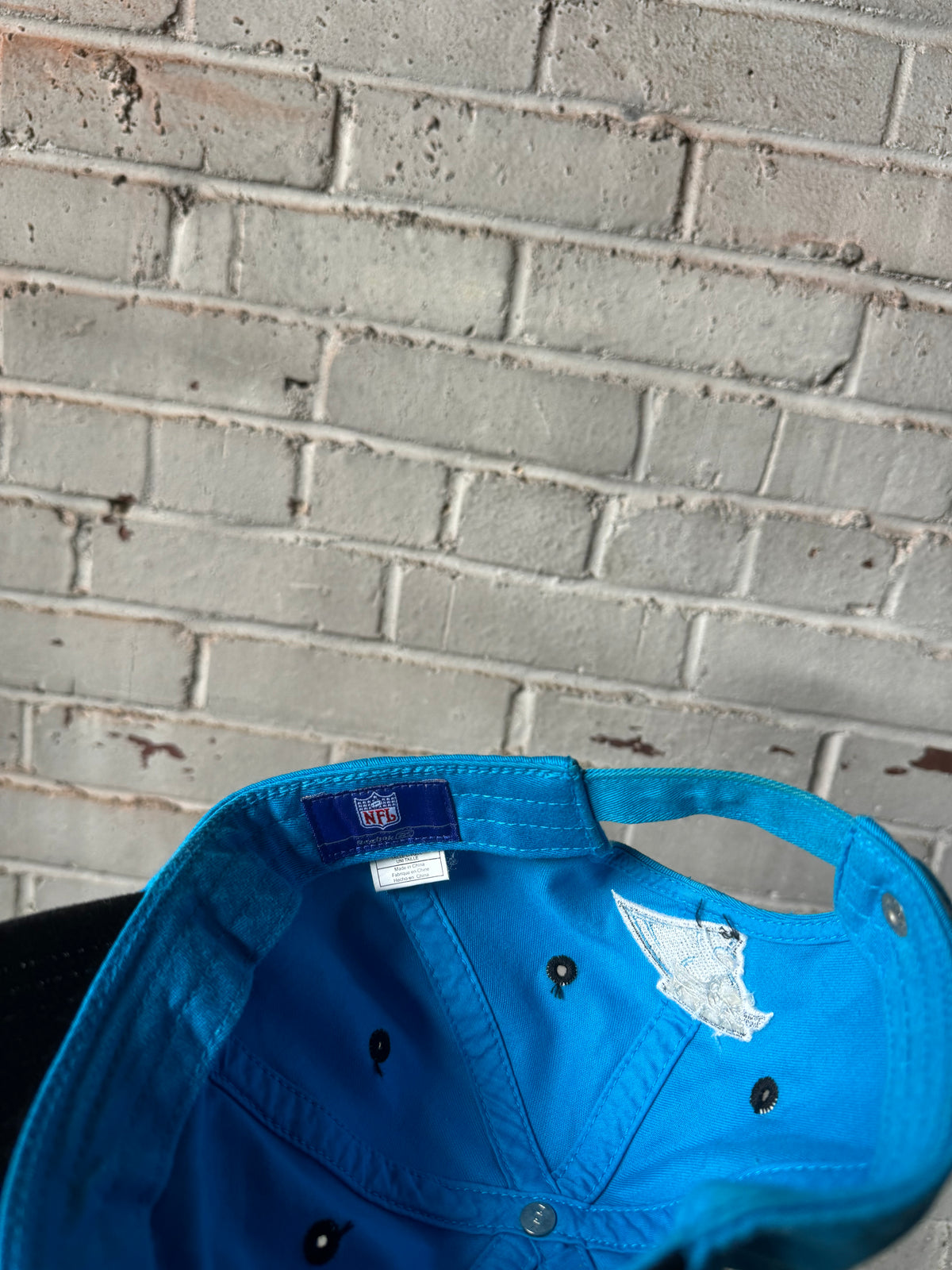 00’s Carolina Panthers Vintage Blue Tonal Cat Scratch Font Reebok NFL Strapback Hat (OSFA)