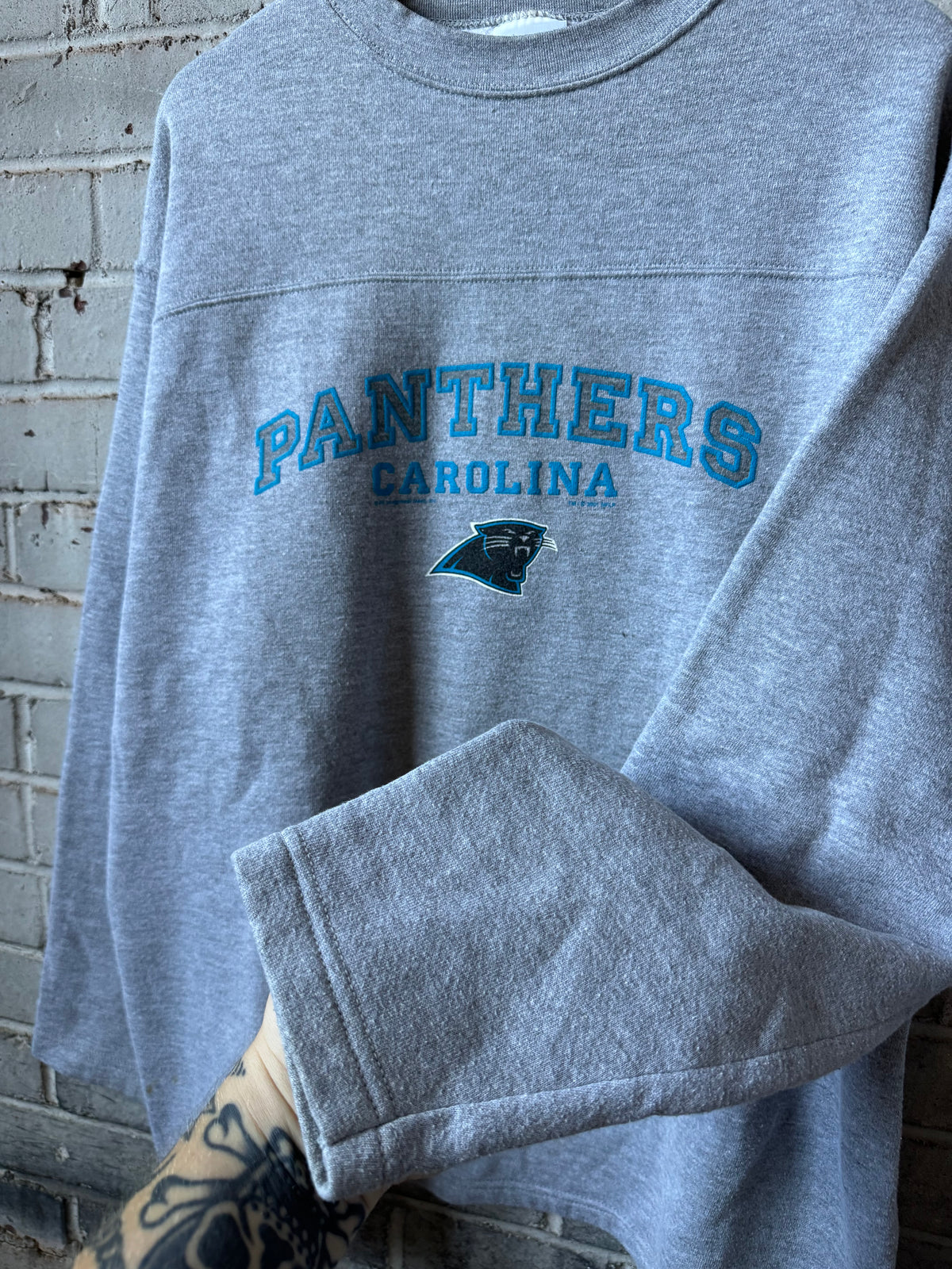 2001 Carolina Panthers Vintage Grey NFL Spellout Crewneck (XL)
