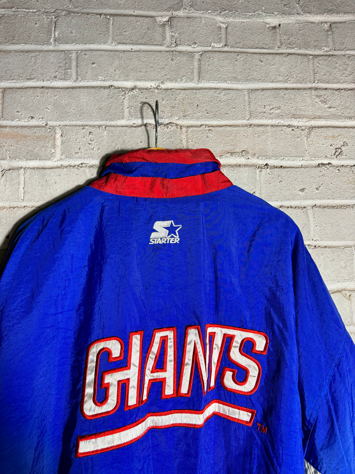 90’s New York Giants Vintage Blue Star Print Starter Puffer NFL Jacket (XL)