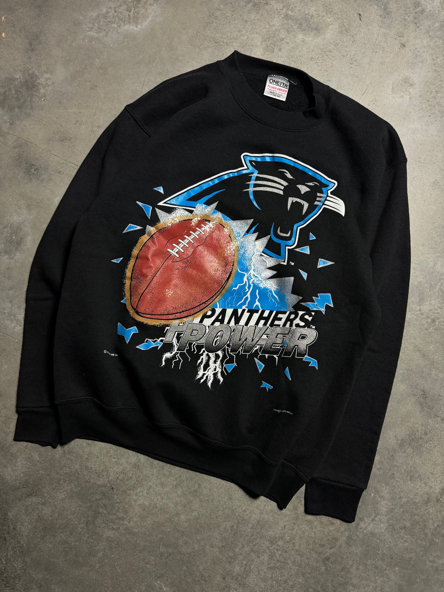 1993 Carolina Panthers Vintage Black “Panthers Power” Breakthrough NFL Crewneck (Large)