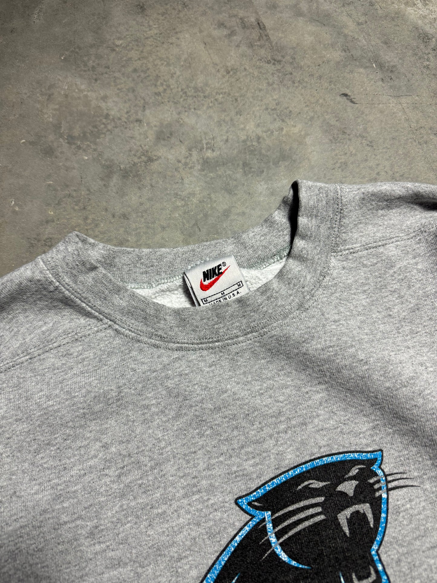 2000 Carolina Panthers Vintage Grey Nike Cat Scratch Font NFL Crewneck (Medium)