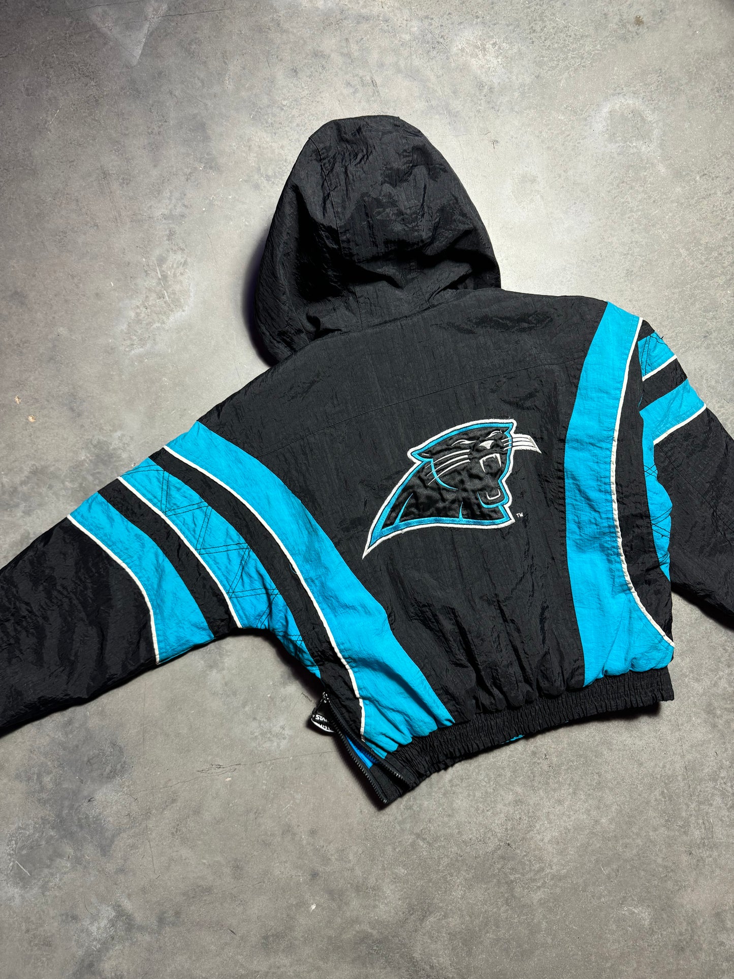 90’s Carolina Panthers Vintage Black Starter Half Zip NFL Puffer Jacket (Youth Medium)