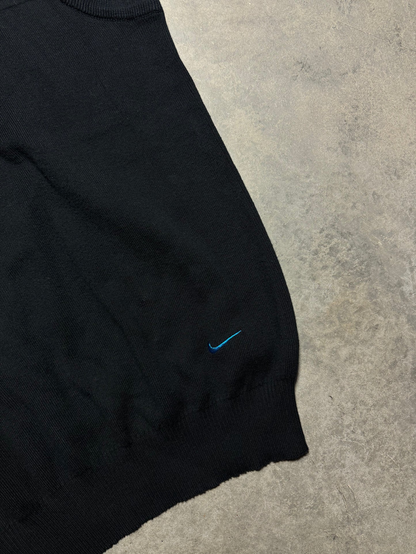 90’s Carolina Panthers Vintage Black Nike Embroidered Cat Scratch Font Heavyweight NFL Sweater Vest (XL)