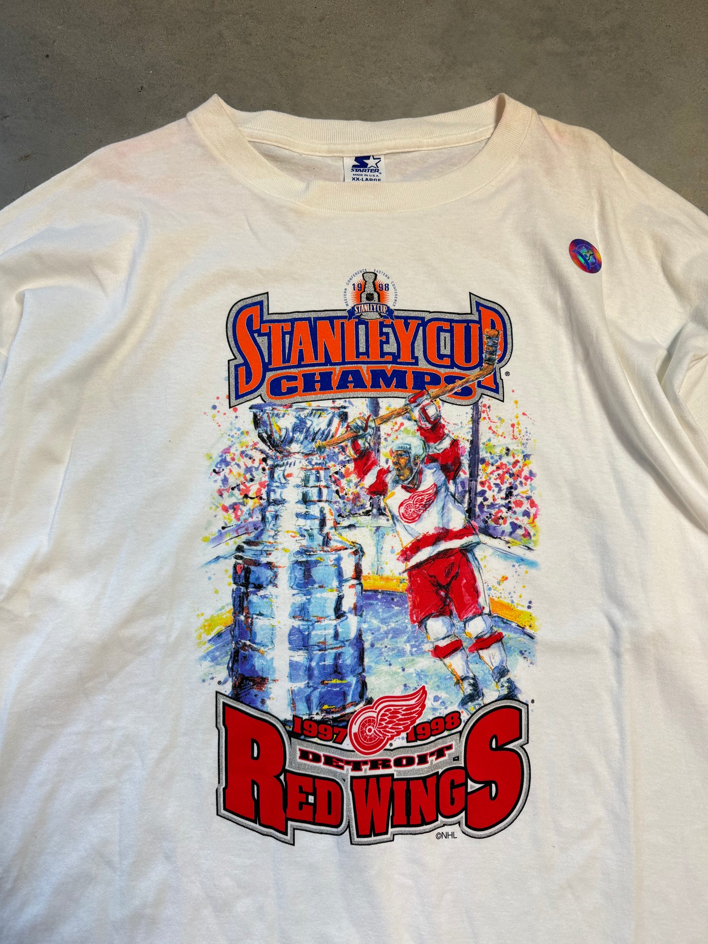 1997/98 Detroit Red Wings Vintage NHL Starter Back to Back Stanley Cup Champions Tee - Deadstock (XXL)