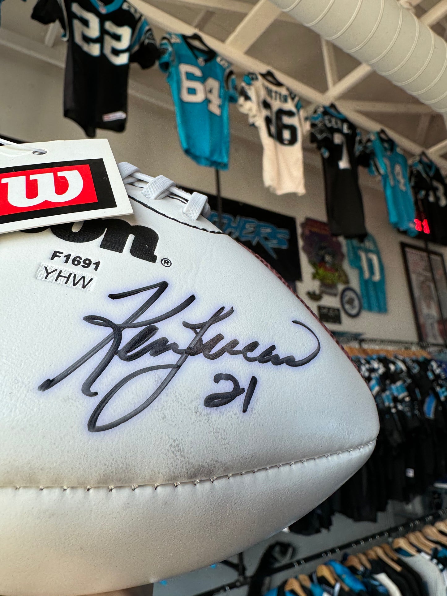 00’s Carolina Panthers Ken Lucas Vintage Cat Scratch Font Wilson Panel Autographed NFL Mini Football