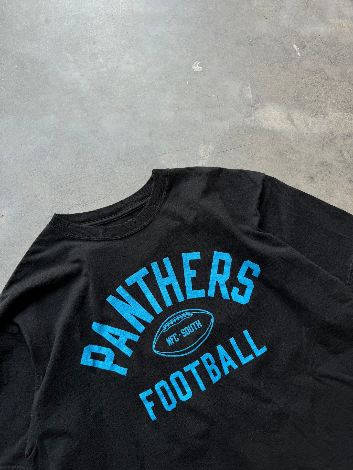 00’s Carolina Panthers Vintage Black Reebok Practice Style Block Letter Spellout NFL Tee (Large)
