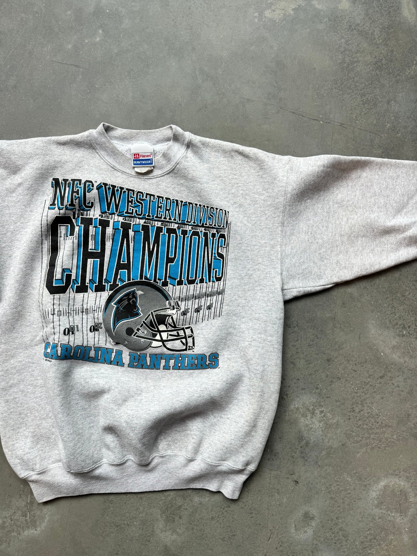 1996 Carolina Panthers Vintage Heather Grey NFC Western Division Champions NFL Crewneck (Medium)