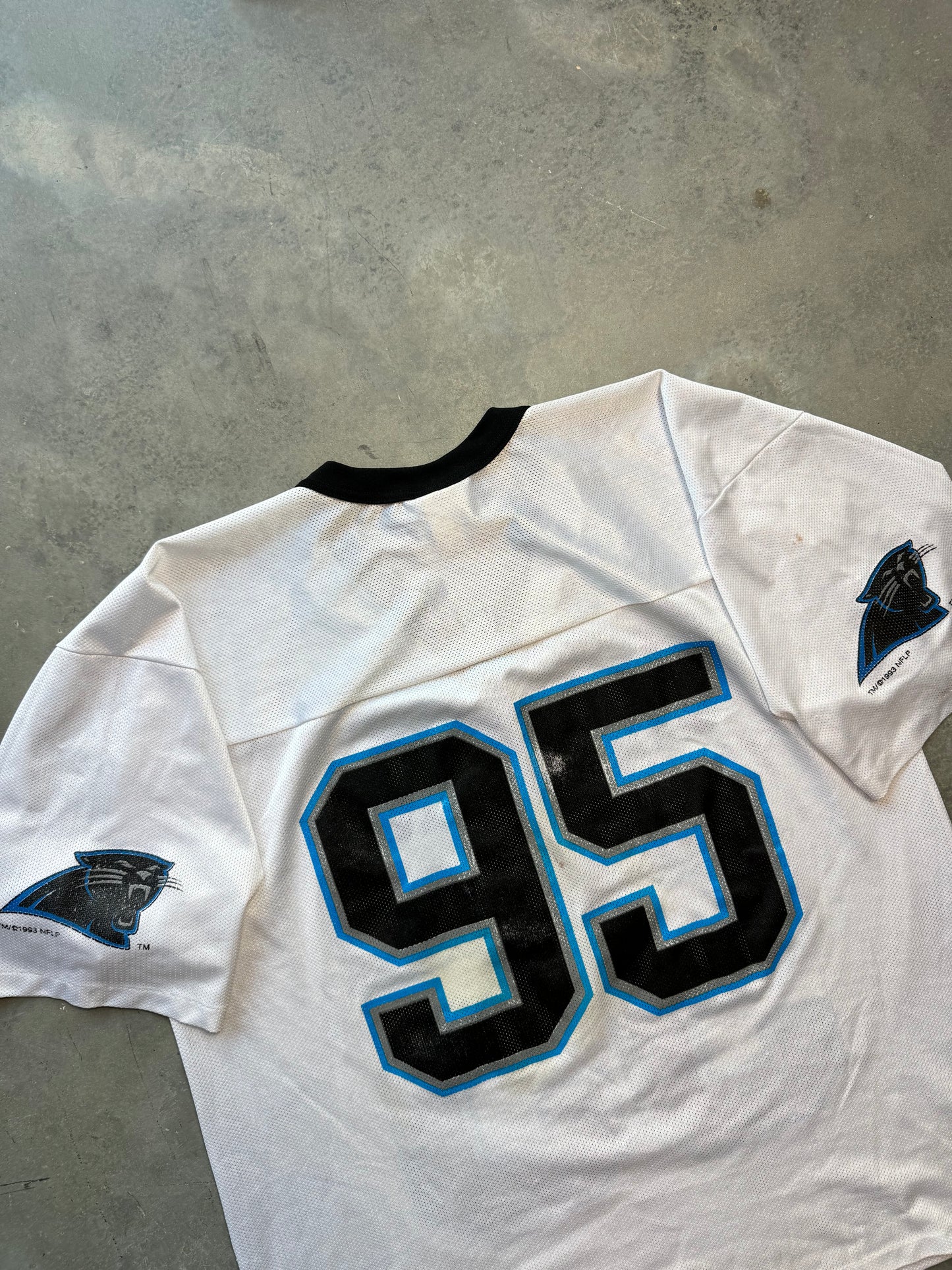 1993 Carolina Panthers Vintage White Mesh Logo Athletic NFL Practice Jersey (Large)