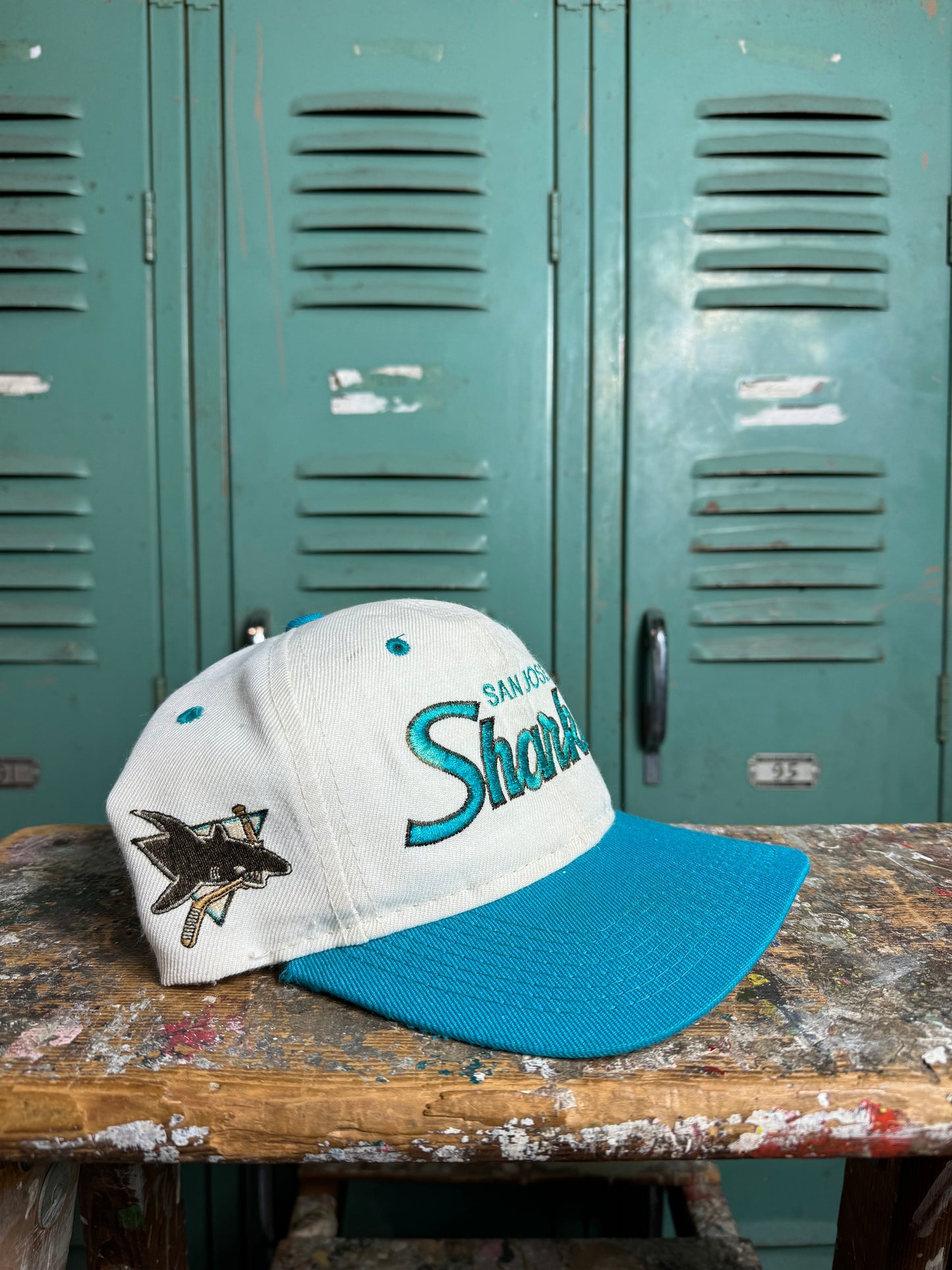 90’s San Jose Sharks Vintage Sports Specialities Script NHL Snapback Hat (OSFA)