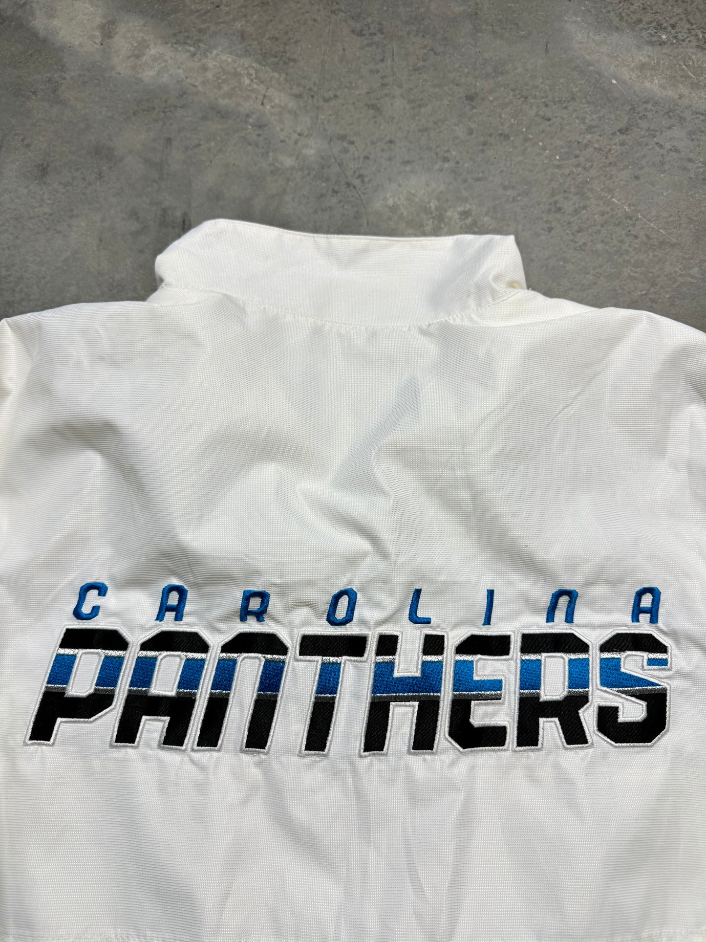 00’s Carolina Panthers Vintage White Reebok Quarter Zip Embroidered NFL Pullover Windbreaker Jacket (Large)