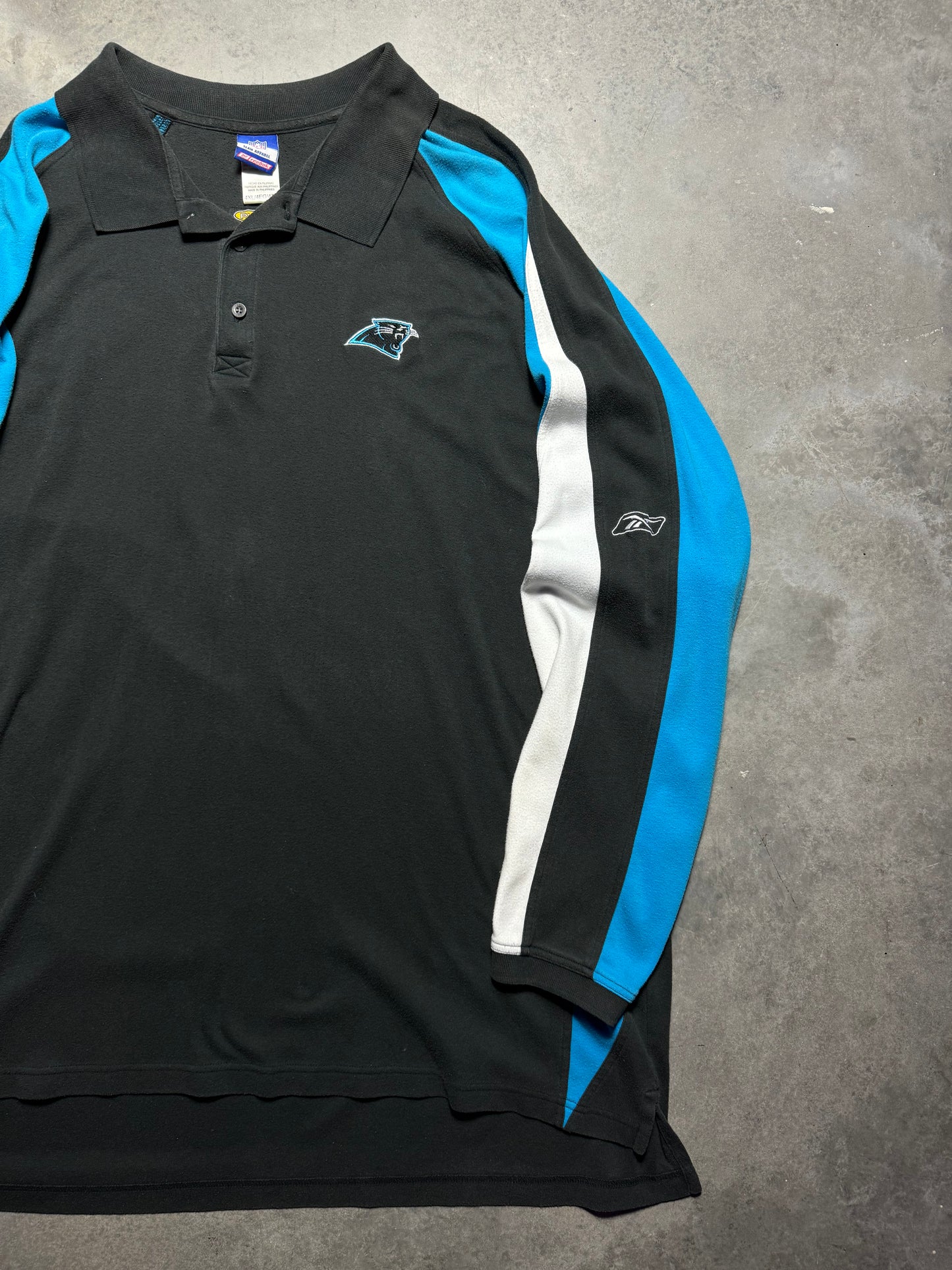 00’s Carolina Panthers Vintage Reebok Colorblocked Thick Longsleeve NFL Polo Collared Shirt (XXXXL)