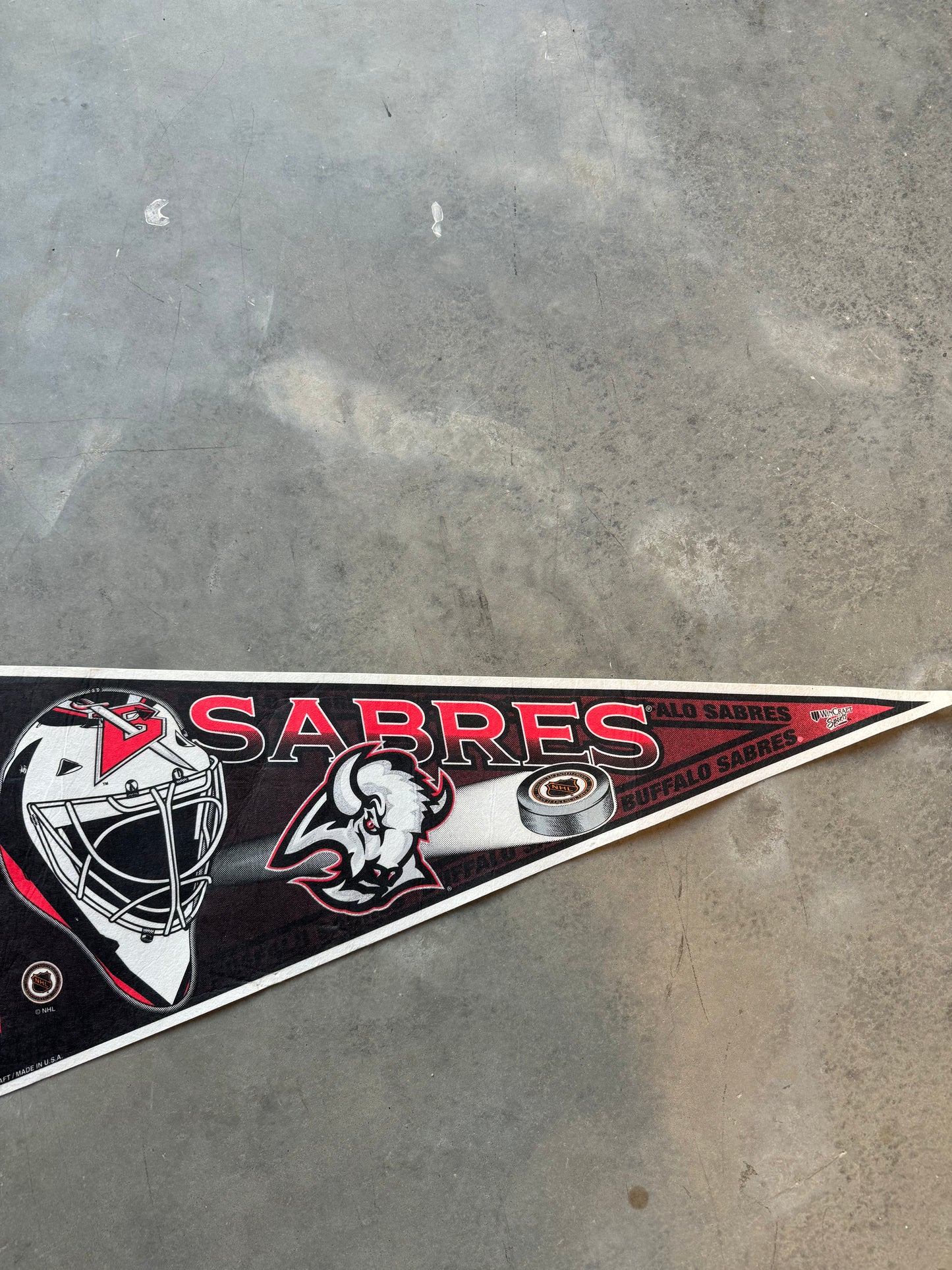 90’s Buffalo Sabres Vintage Goathead Style NHL Hockey Pennant - Brand New
