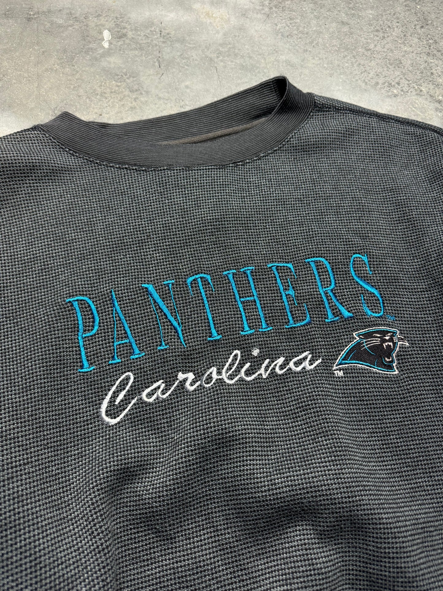90’s Carolina Panthers Vintage Logo 7 Knit Embroidered NFL Crewneck (XL)