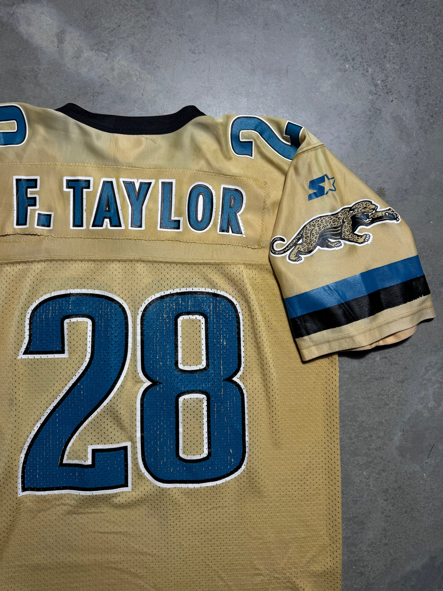 1998 Jacksonville Jaguars Fred Taylor Gold Starter Prowler Logo NFL Jersey (Large)