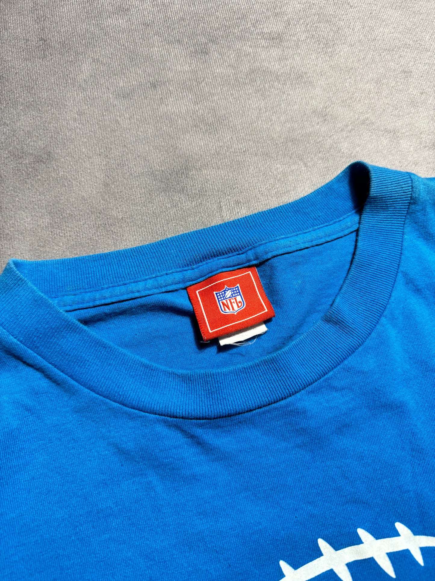 00’s Carolina Panthers Blue Cat Scratch Font Spellout NFL Tee (Large)