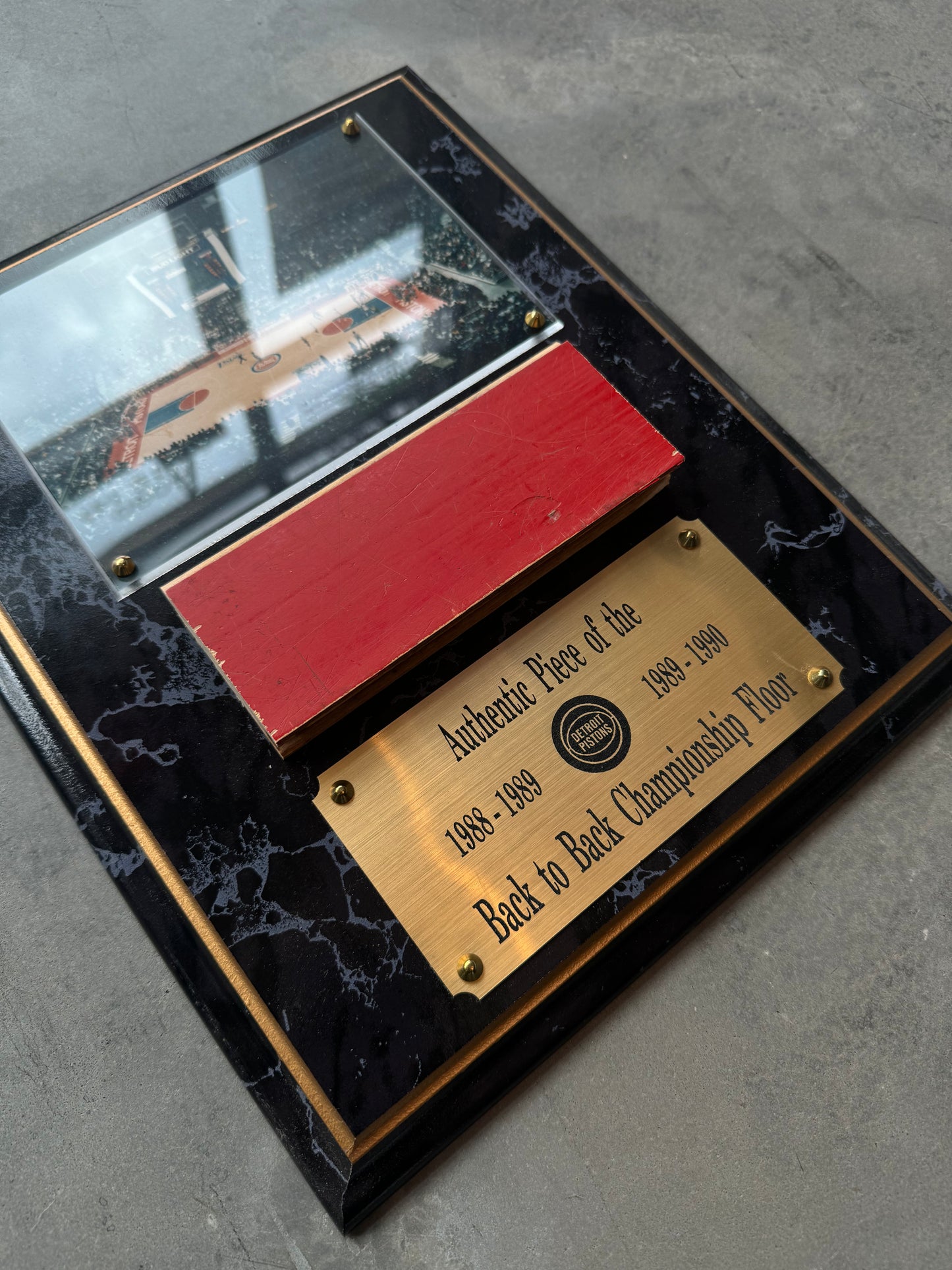 1990 Detroit Pistons Back to Back NBA Champions Vintage Authentic Piece of Court Plaque