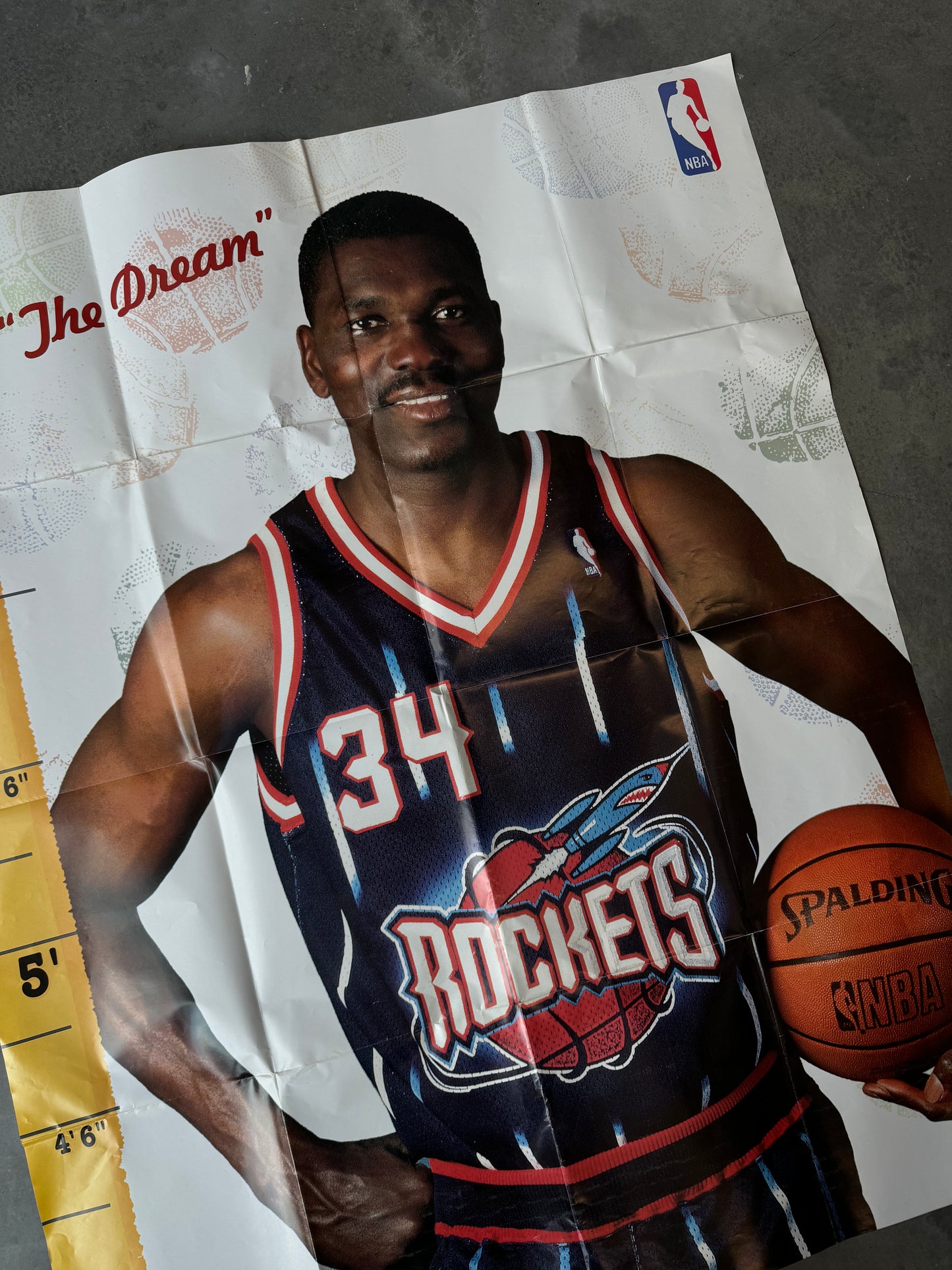 90’s Houston Rockets Hakeem The Dream Olajuwon Vintage Half Full Size NBA Poster (35” x 44”)