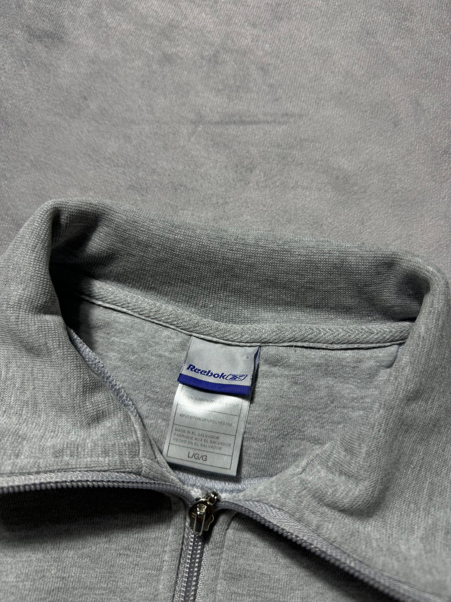 00’s Carolina Panthers Vintage Grey Reebok Cat Scratch Font Embroidered Quarter Zip NFL Pullover (Medium)