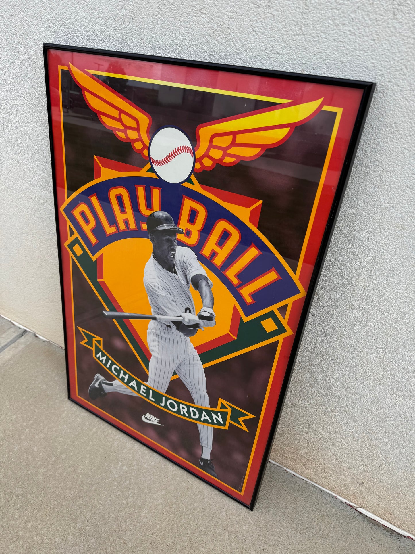 1994 Nike Air Michael Jordan Chicago White Sox Play Ball Baseball Framed Poster