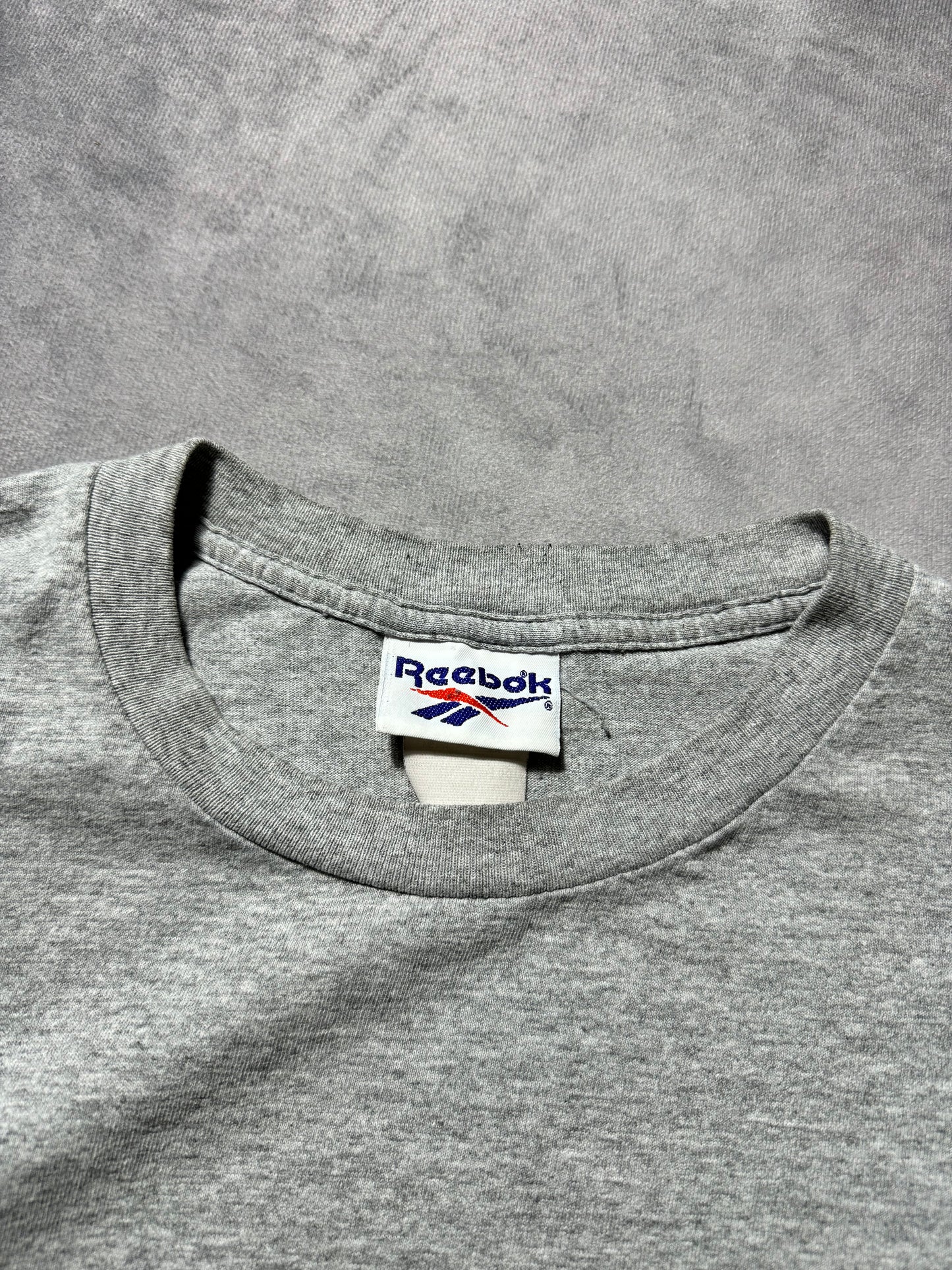 1996 Carolina Panthers Vintage Grey Reebok Cat Scratch Font NFL Tee (Medium)