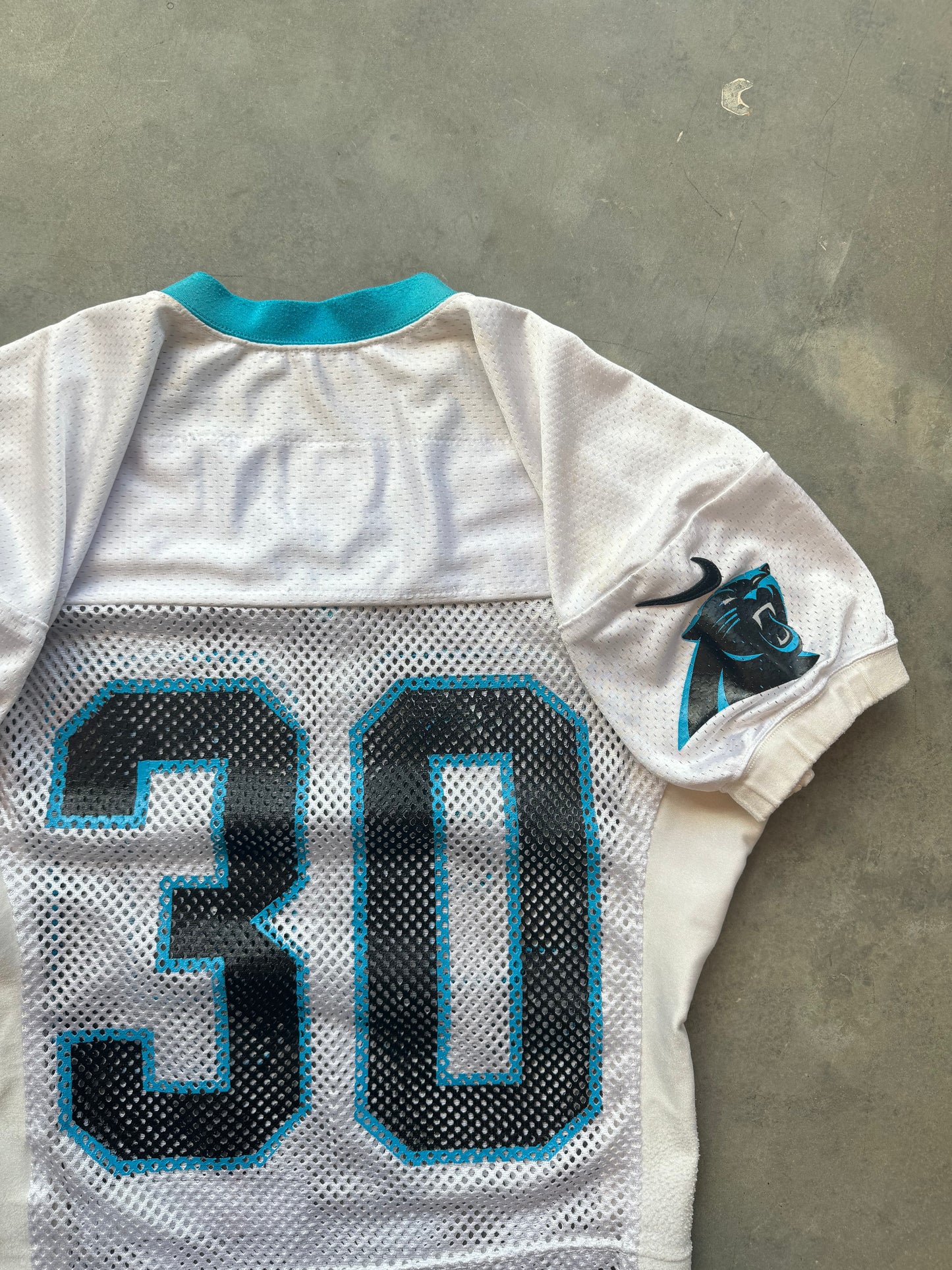 2016 Carolina Panthers x Pepsi #30 White Nike Fishnet Mesh Team Issued Worn Practice NFL Jersey (44)