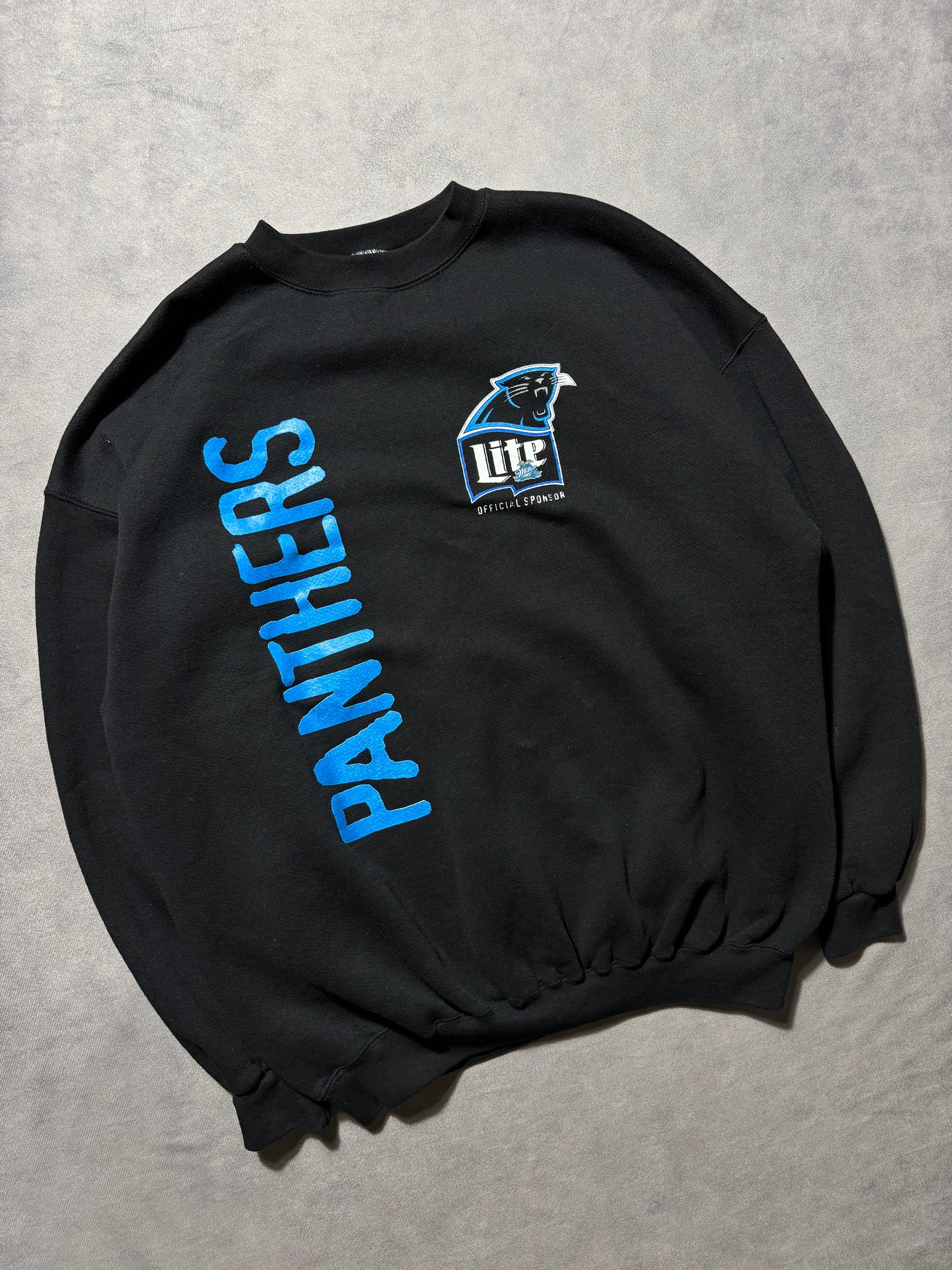 90’s Carolina Panthers x Miller Lite Vintage Black Spellout Heavyweight NFL Crewneck (XL)