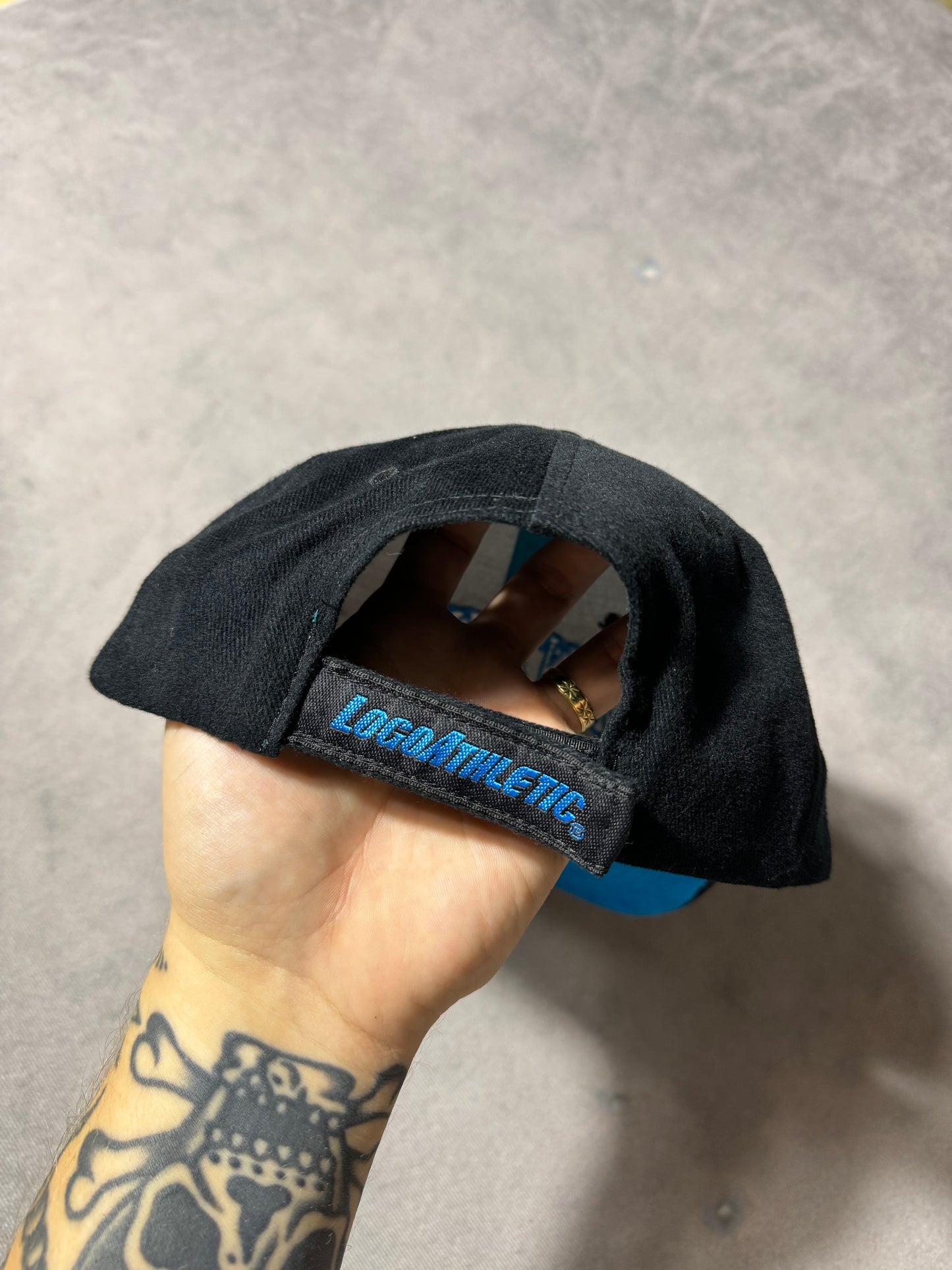 90’s Carolina Panthers Vintage Black Arch Spellout Logo Athletic Strapback NFL Hat - Deadstock (OSFA)