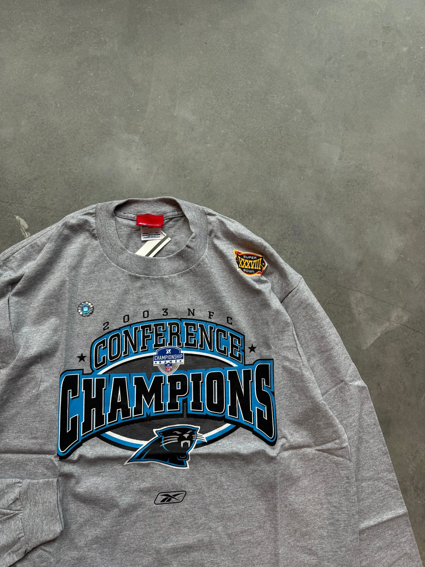 2003 Carolina Panthers Vintage Super Bowl XXXVIII NFC Champions Reebok NFL Longsleeve Tee - Deadstock (Large)